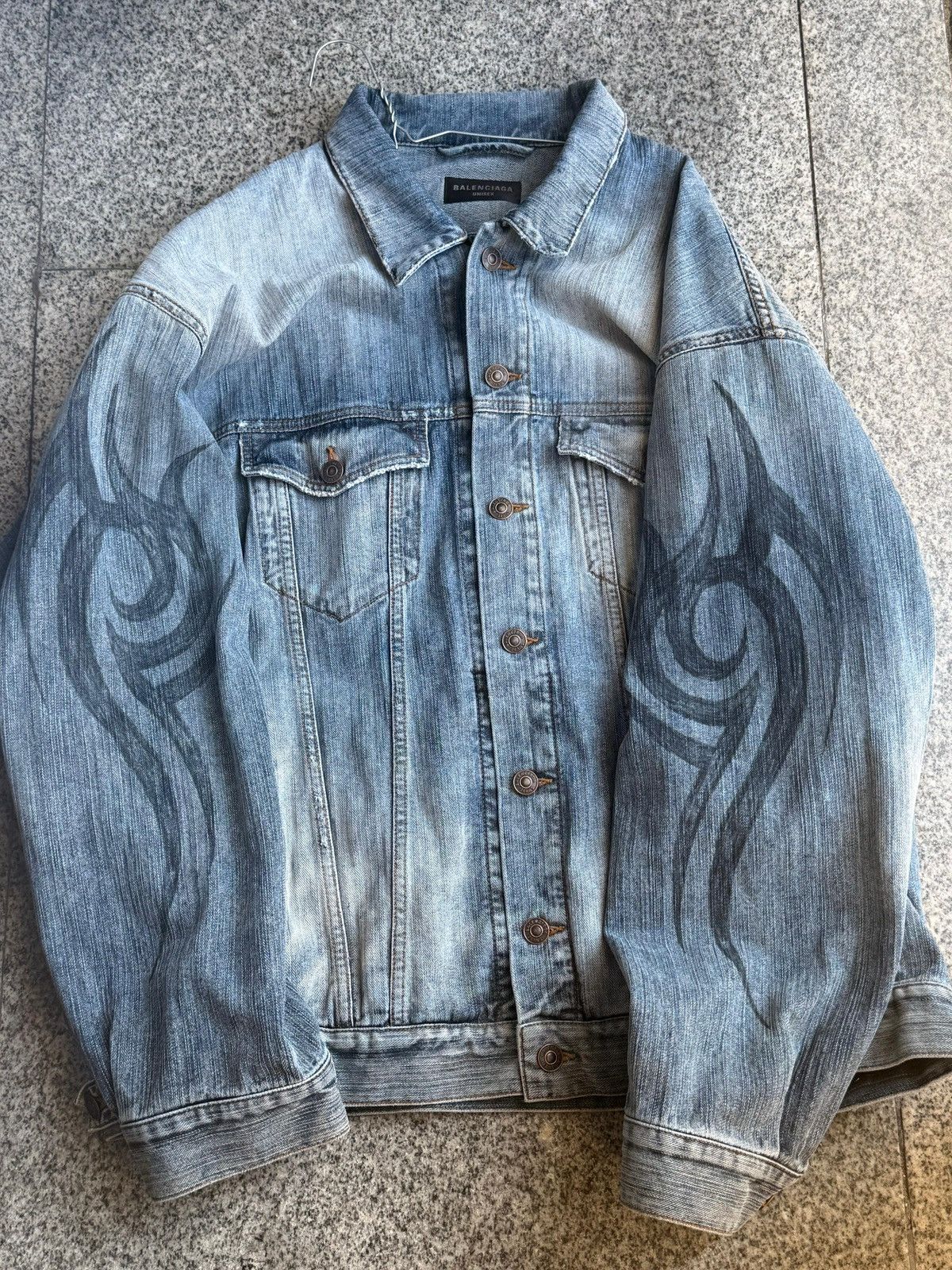 Balenciaga 2024 Y2K Tattoo Tribal Oversized Denim Jacket | Grailed