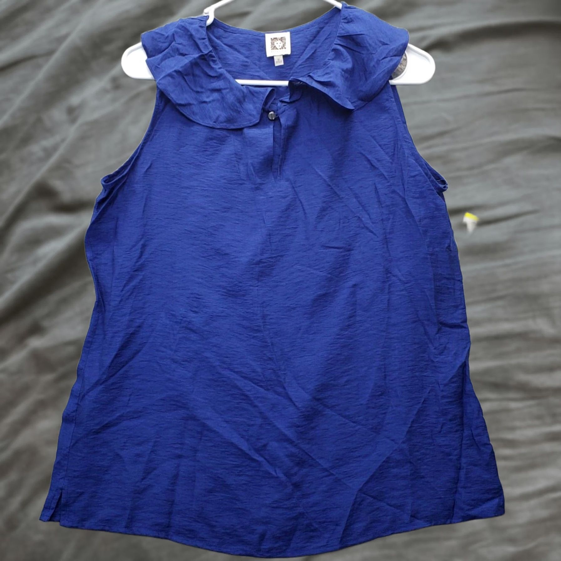 Anne Klein Anne Klein Top Womens M Blue Tank Viscose Sleeveless Ruffle Keyhole Neck Size M / US 6-8 / IT 42-44 - 1 Thumbnail