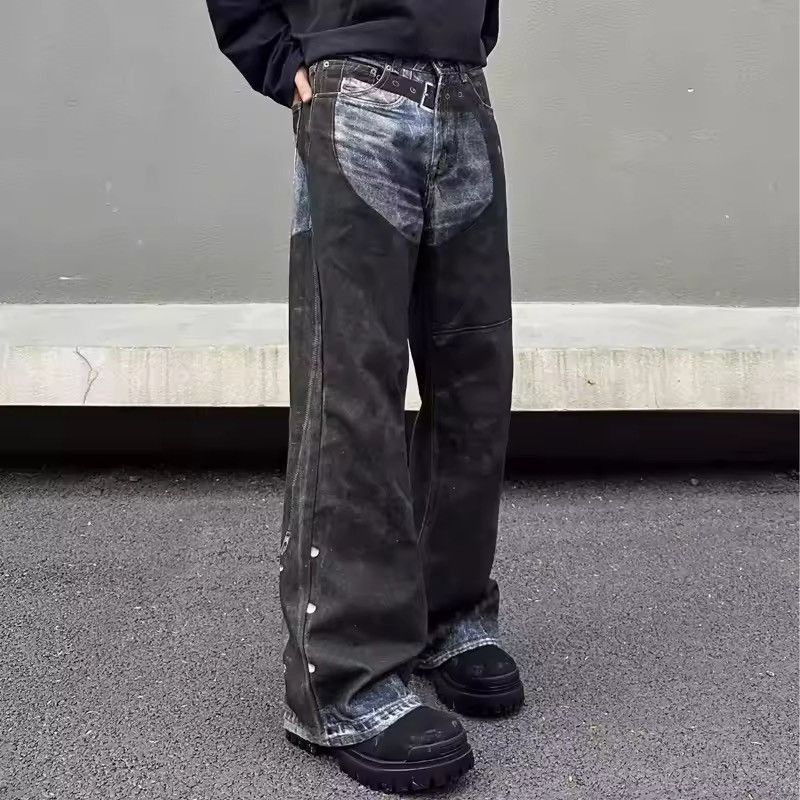 Jean Asymmetrical Blue & Black Denim Pants Size US 31 - 4 Thumbnail