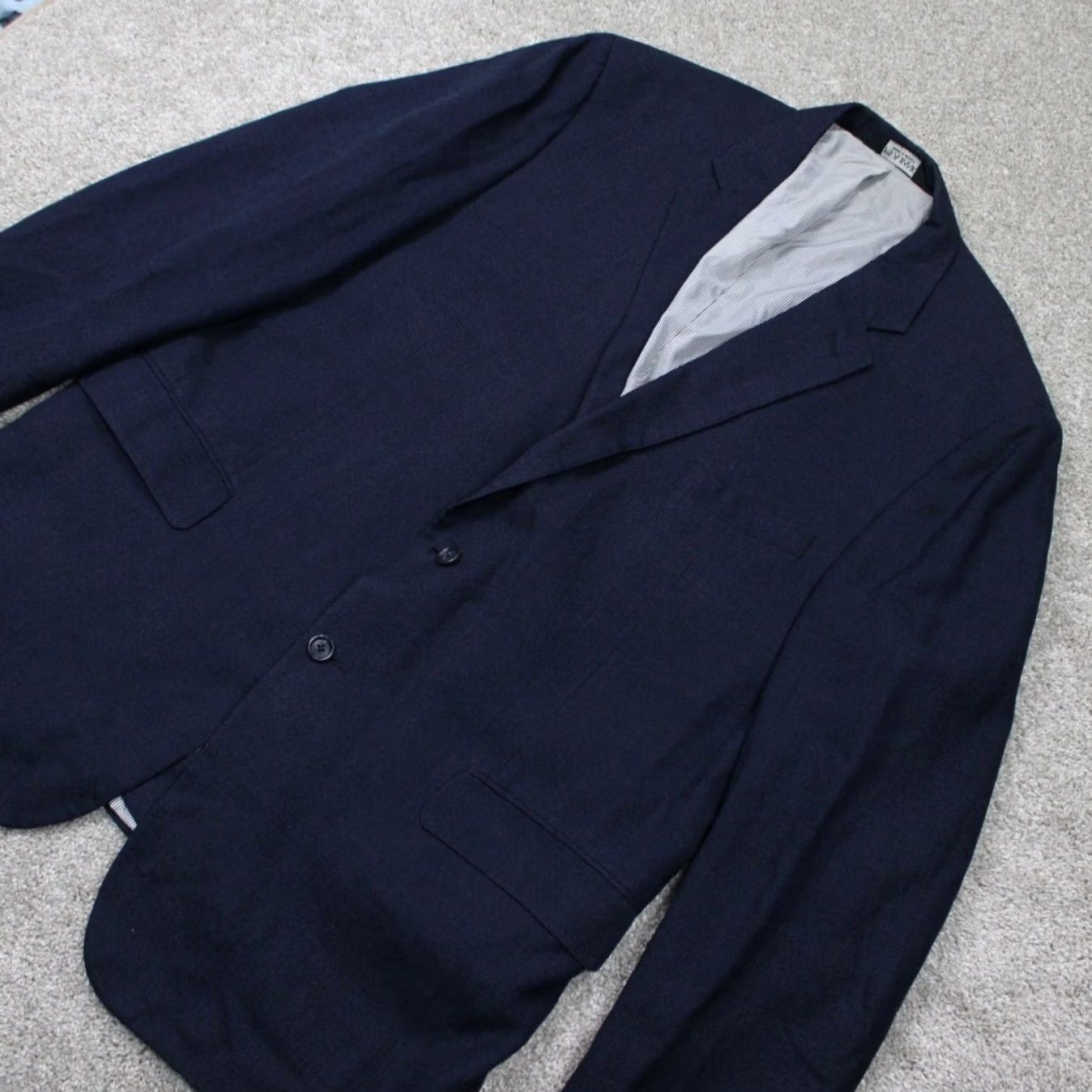 Jos. A. Bank Jos. A. Bank Sports Jacket Mens 46 Blue Linen/Wool Blend Notch Lapel 2-Button Single-Breasted Regular 52 Chest Suit Jacket Size 46R - 3 Thumbnail