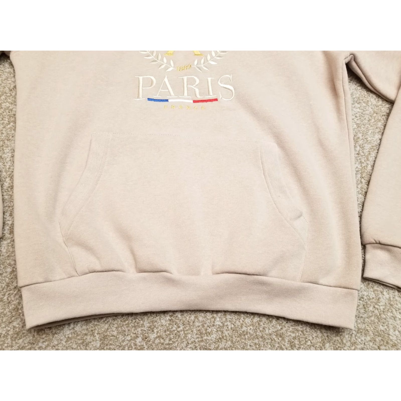 Vintage Paris Tour D' OR Hoodie Mens Large Beige Hooded Pullover Sweatshirt Cotton Blend Embroidered Logo 90s Style Size US L / EU 52-54 / 3 - 4 Thumbnail