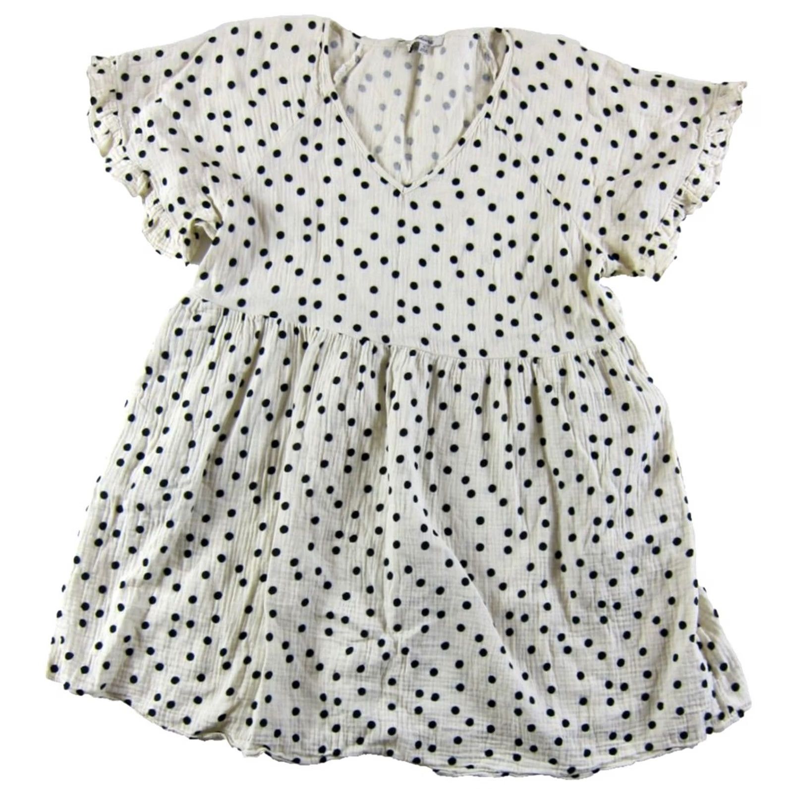 Madewell Madewell Dress Cotton Gauze Ivory Black Polka Dot Smock Pocket Ruffle Sleeve XL Size XL / US 12-14 / IT 48-50 - 2 Thumbnail