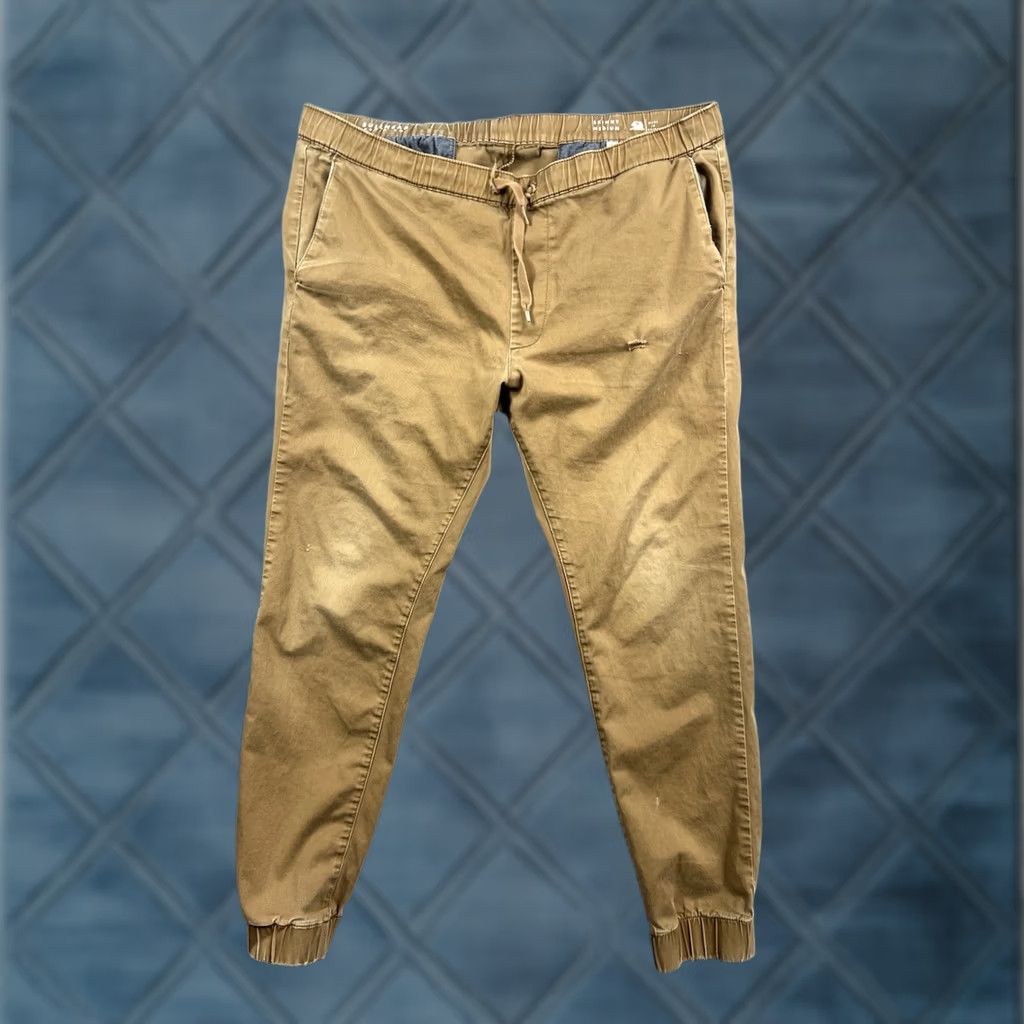 Denime Bullhead Denim Mens Khaki Jogger Pants Slim Fit Elastic Waist Size M Brown 28in Inseam Front Slant Pockets Casual Pants Size US 31 - 1 Thumbnail