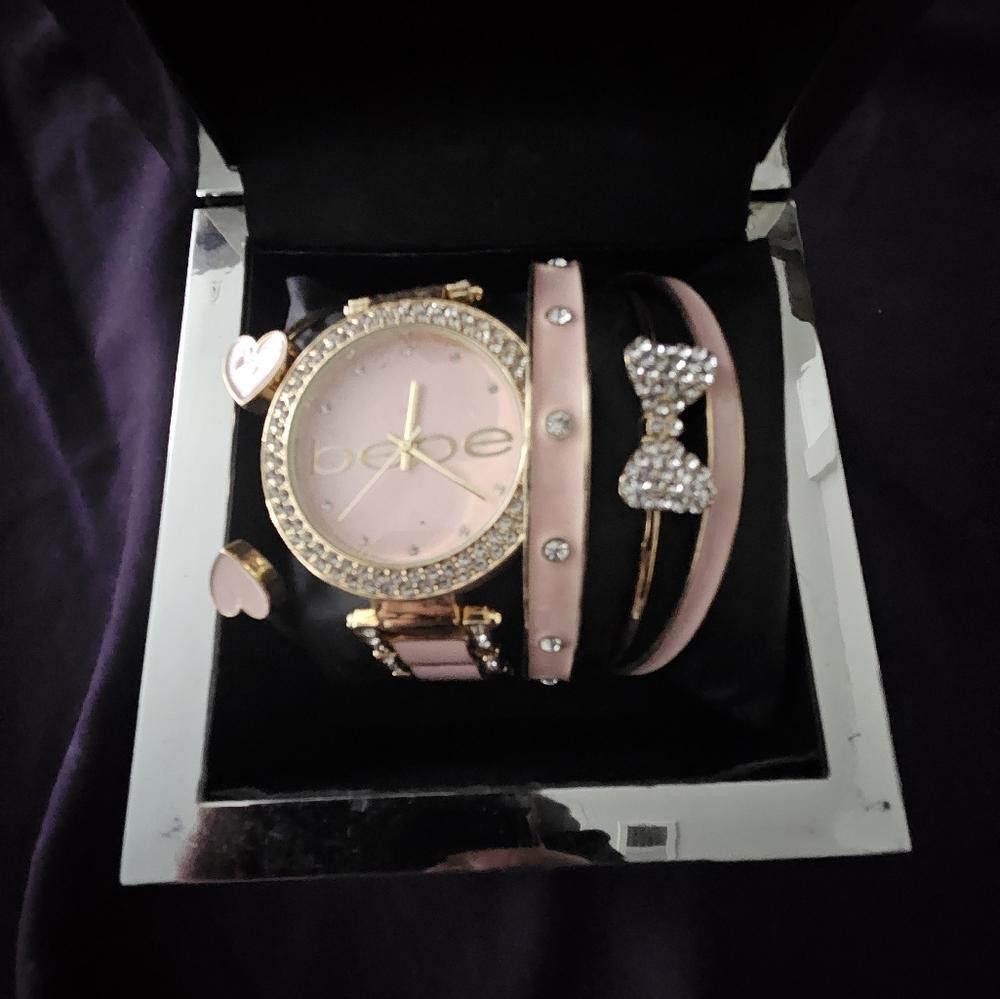 United Colors Of Benetton BEBE Faux-Diamond Watch And Bangle Set Rose Gold Size ONE SIZE - 2 Thumbnail