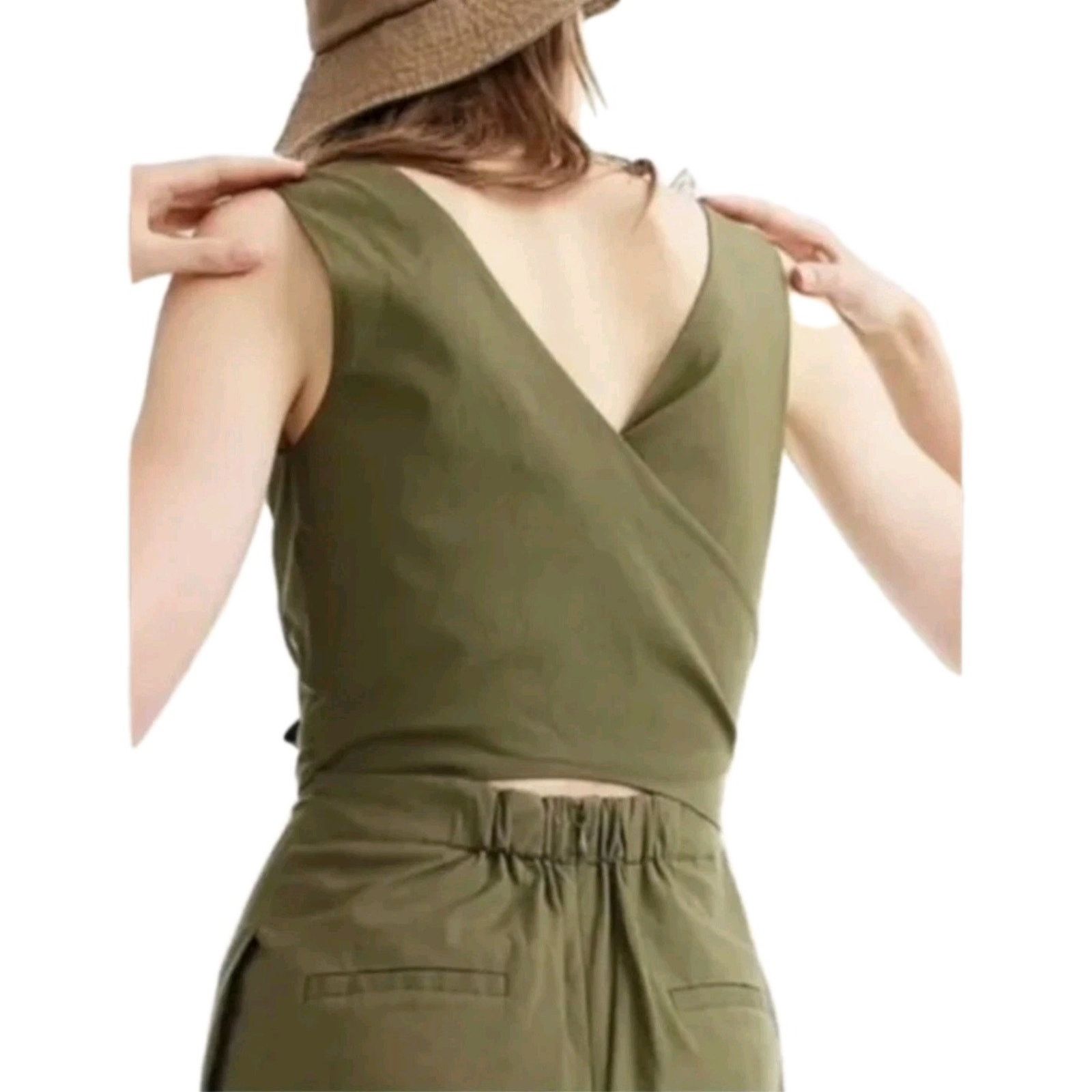 J.Crew J. Crew Wrap Tie Utility V-Neck Wide Leg Olive Jumpsuit Size 36" / US 14 / IT 50 - 3 Thumbnail