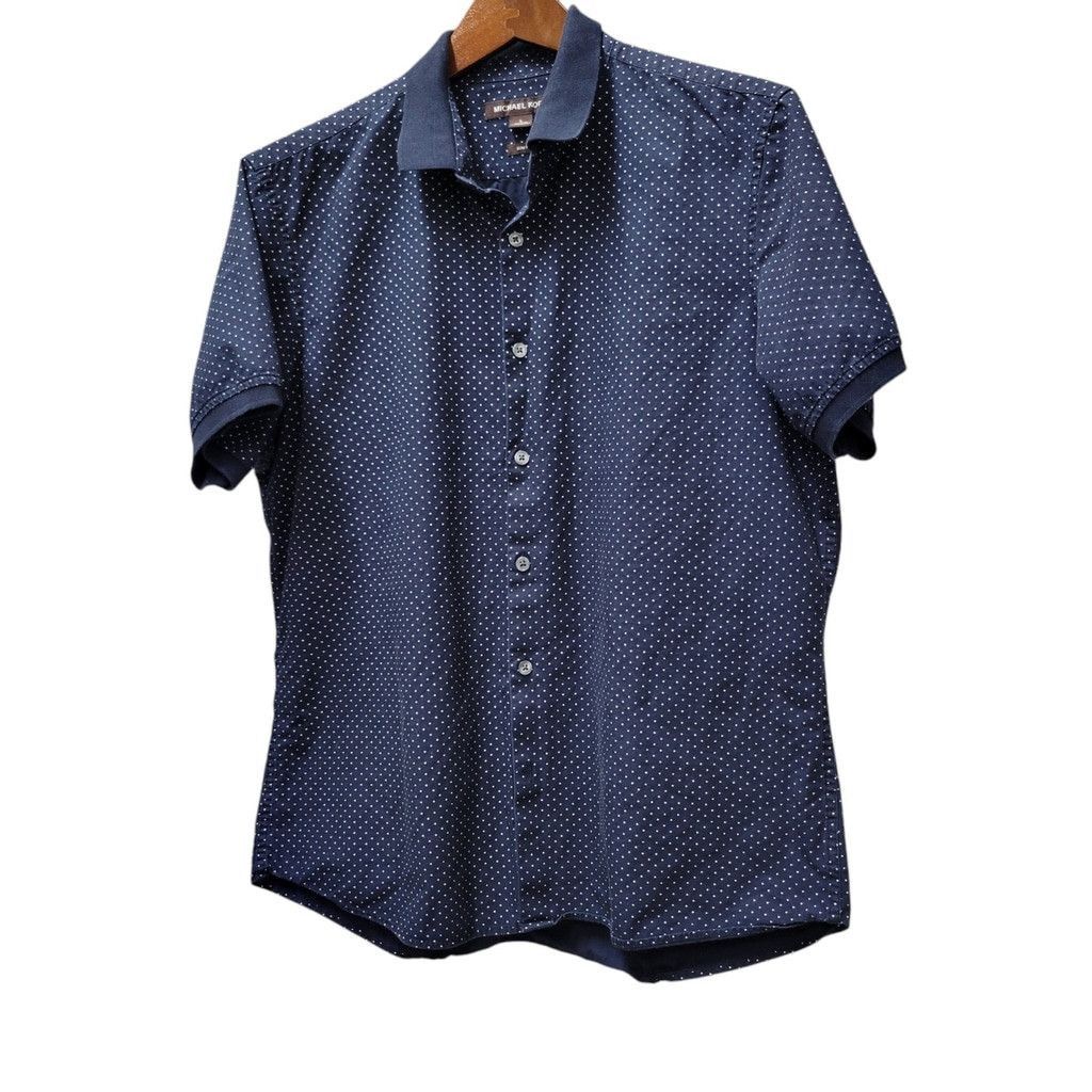 Michael Kors Michael Kors Slim-Fit Navy Polka-dot Button-Up Cotton Shirt Size US L / EU 52-54 / 3 - 2 Thumbnail