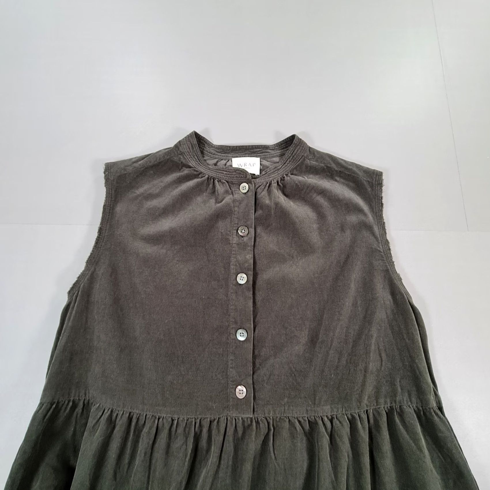 Vintage Wrap London Womens Dress 12 UK Khaki Green Midi Cotton Corduroy Pockets Size XL / US 12-14 / IT 48-50 - 3 Thumbnail