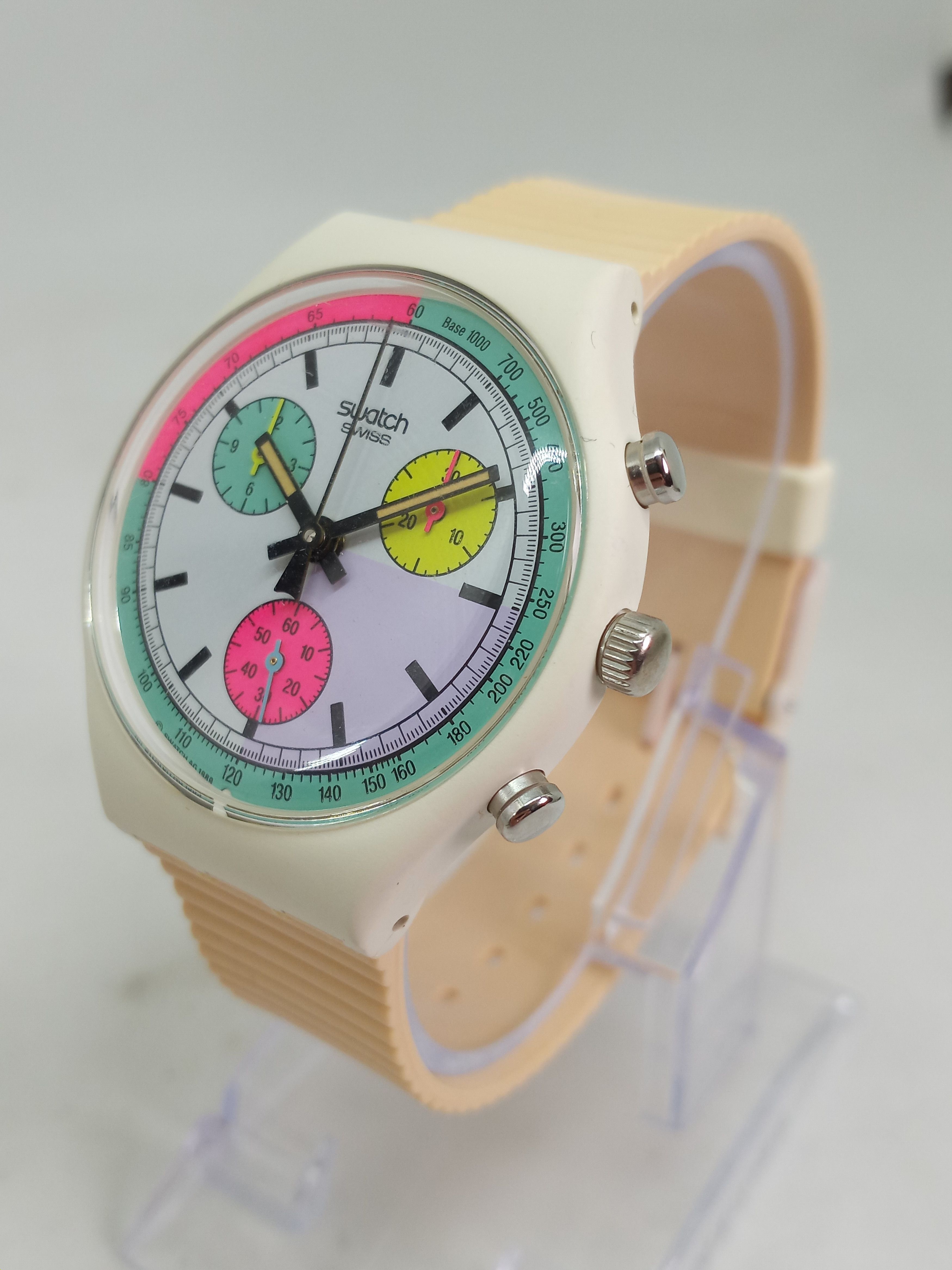 Vintage 1989 Swatch Chrono Scw100 "white Horses" 37Mm Watch in Cream/White, Men's Product Image