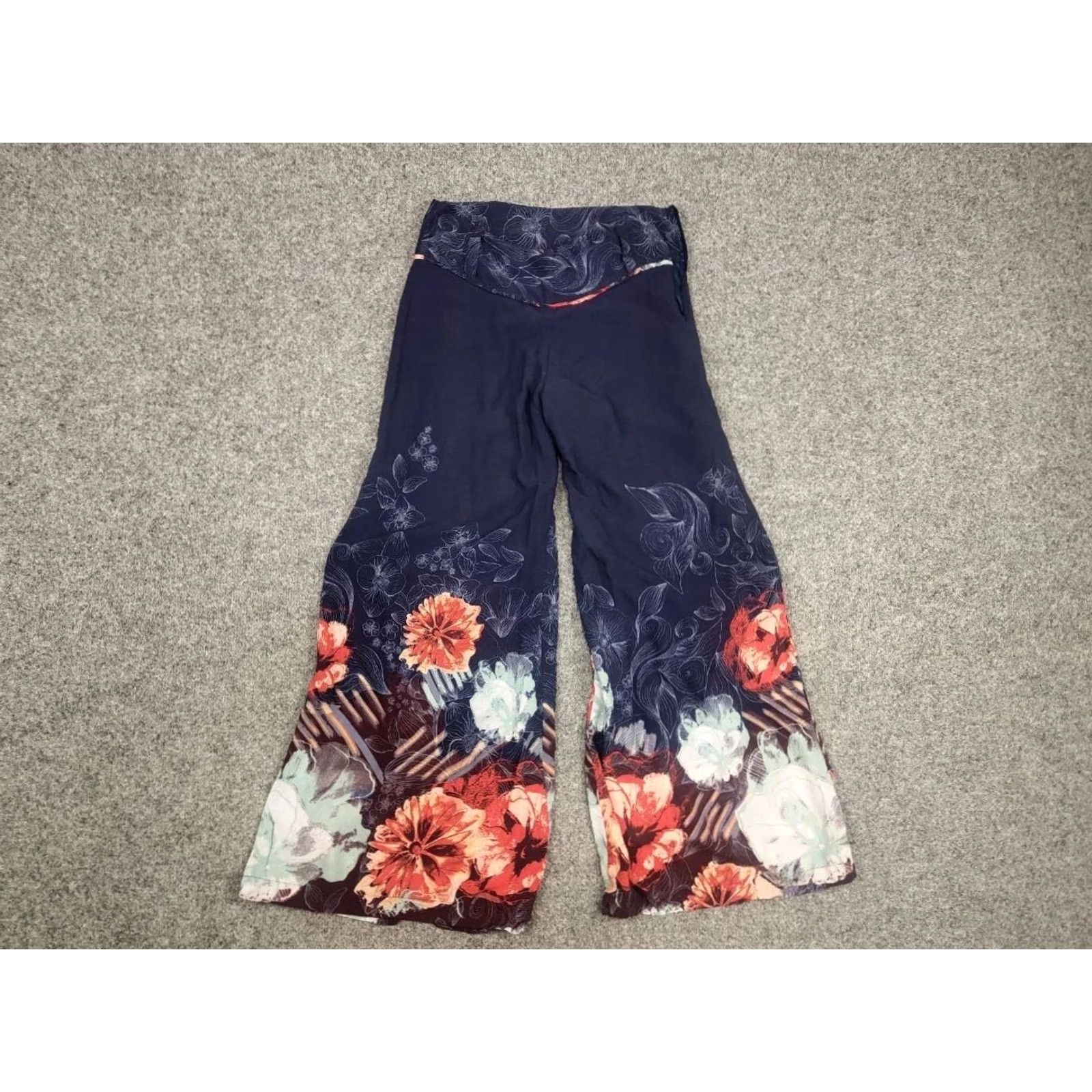 Vintage IVKO Design Viscose Floral Print Blue Trouser Wide-Leg Pants Womens 36 Blue Floral Vintage No N/A Size 25" / US 0 / IT 36 - 6 Thumbnail