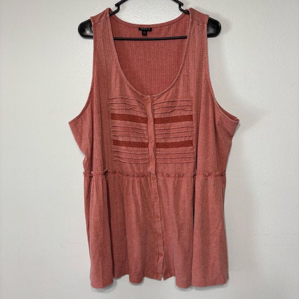 Torrid Torrid Pink Flowy Button Up Stretchy Baby Doll Tank Top Size S / US 4 / IT 40 - 1 Thumbnail