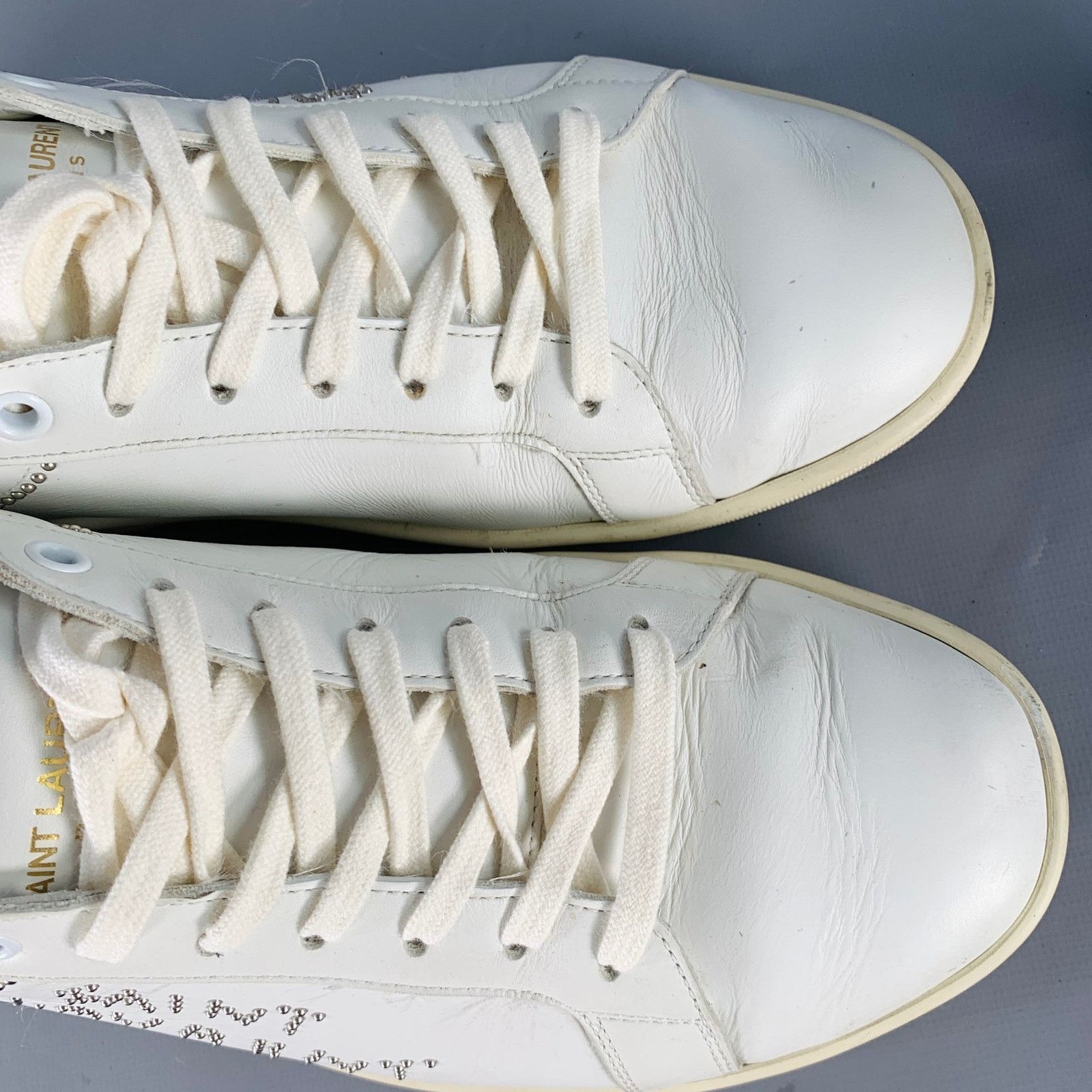 Saint Laurent Paris Size 7 White Silver Leather Studded Low Top Sneakers Size US 7 / IT 37 - 9 Thumbnail