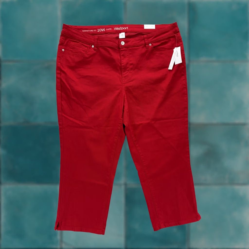 Vintage Westport Pants Womens 20W Red Twill Stretch Capri Pockets Summer Signature Fit Size 42" / US 20 - 1 Thumbnail