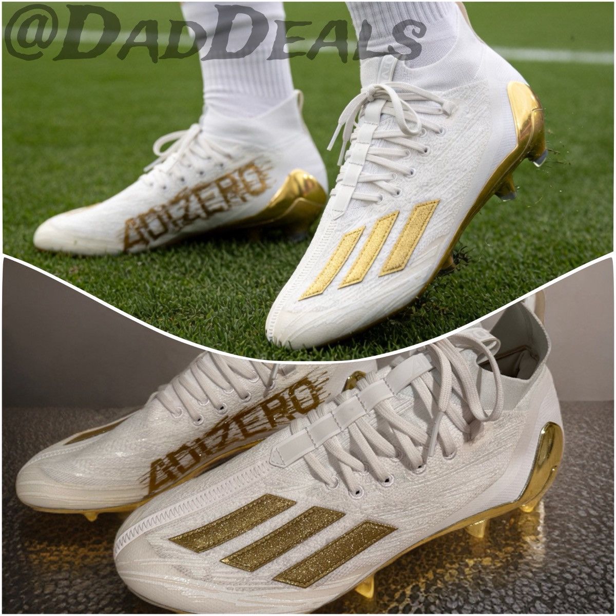 Adidas Adidas Adizero White Metallic Gold Primeknit Football Cleats Size US 11.5 / EU 44-45 - 1 Thumbnail