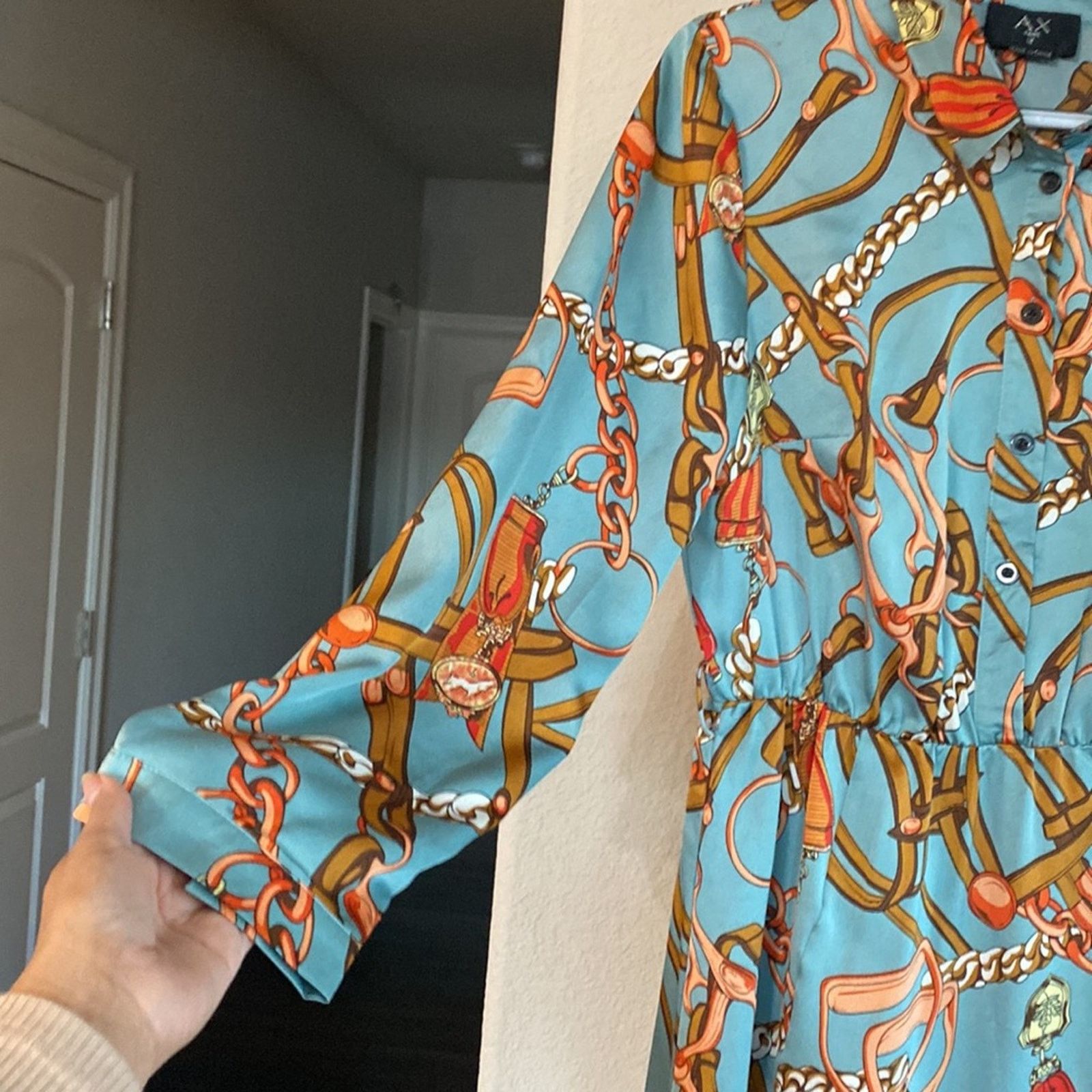 Other AX PARIS Shirt dress retro side slit has loops for a belt Size XL / US 12-14 / IT 48-50 - 5 Thumbnail