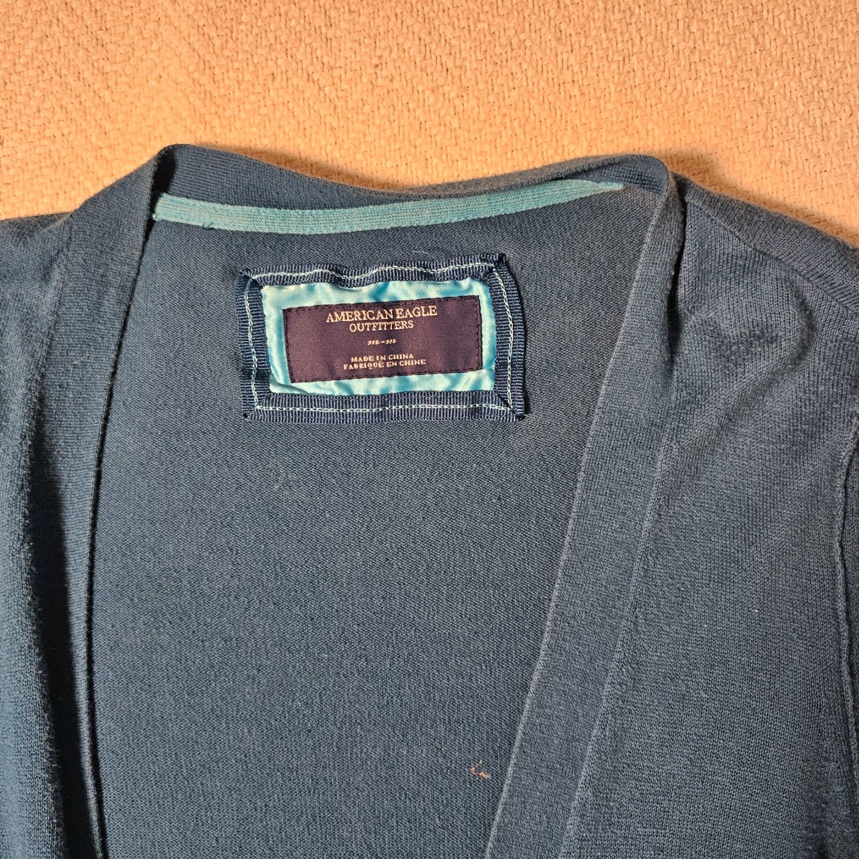 American Eagle Outfitters American Eagle Outfitters Blue Geometric Open-Knit Cardigan Sweater Medium Lightweight Womens Size M / US 6-8 / IT 42-44 - 6 Thumbnail