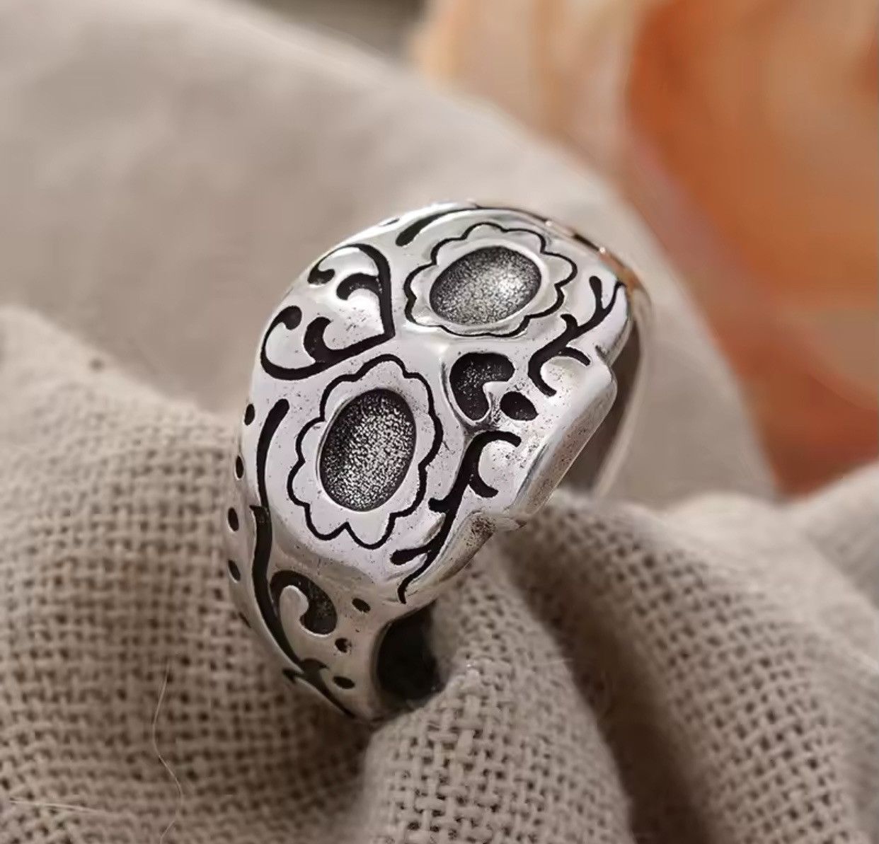 Jewelry Exaggerated Skull Mask Design Vintage Thai Silver Ring Size ONE SIZE - 1 Thumbnail