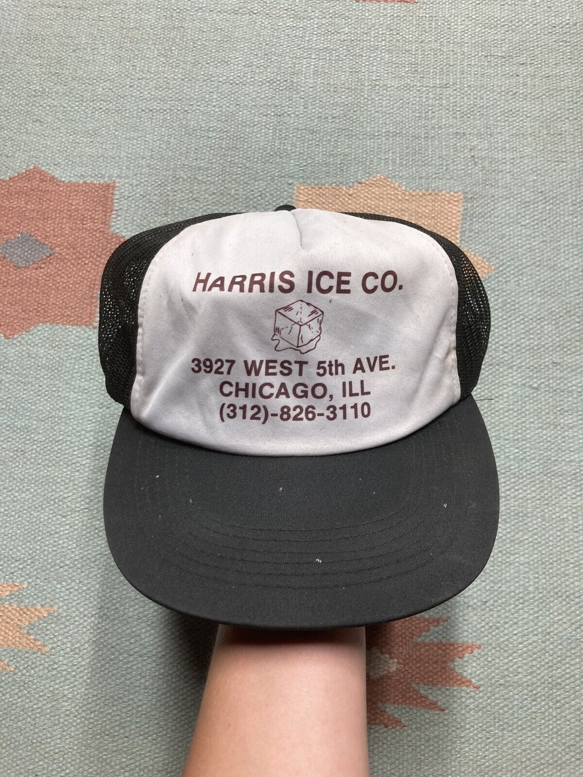 Vintage VTG 90s trucker hat mesh Harris ice co Chicago Illinois Size ONE SIZE - 2 Thumbnail