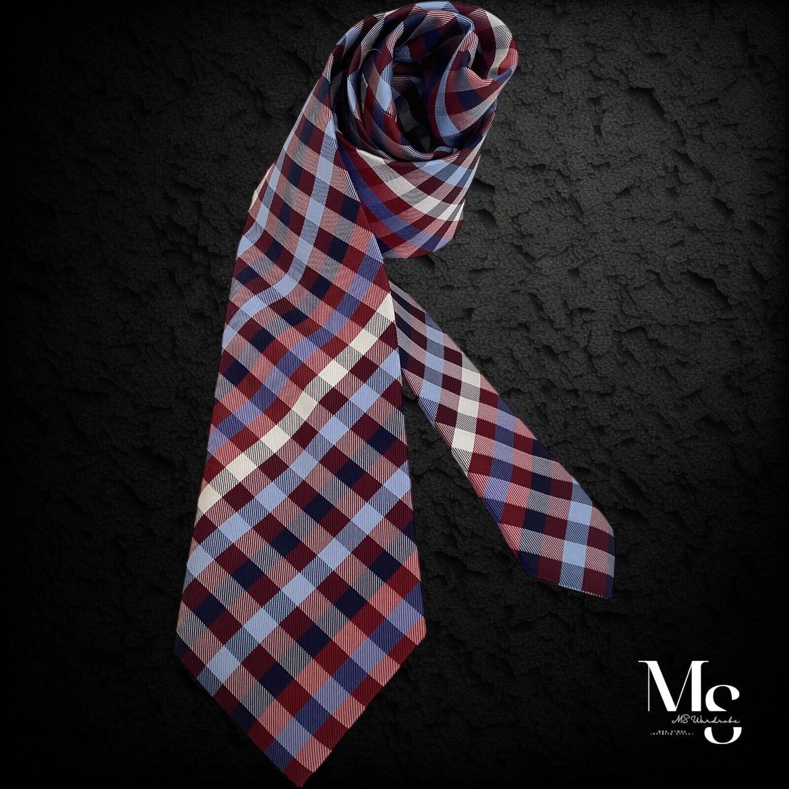Charles Tyrwhitt CHARLES TYHWHITT Red Blue Multi Chek Silk Tie England NWT Size ONE SIZE - 1 Thumbnail