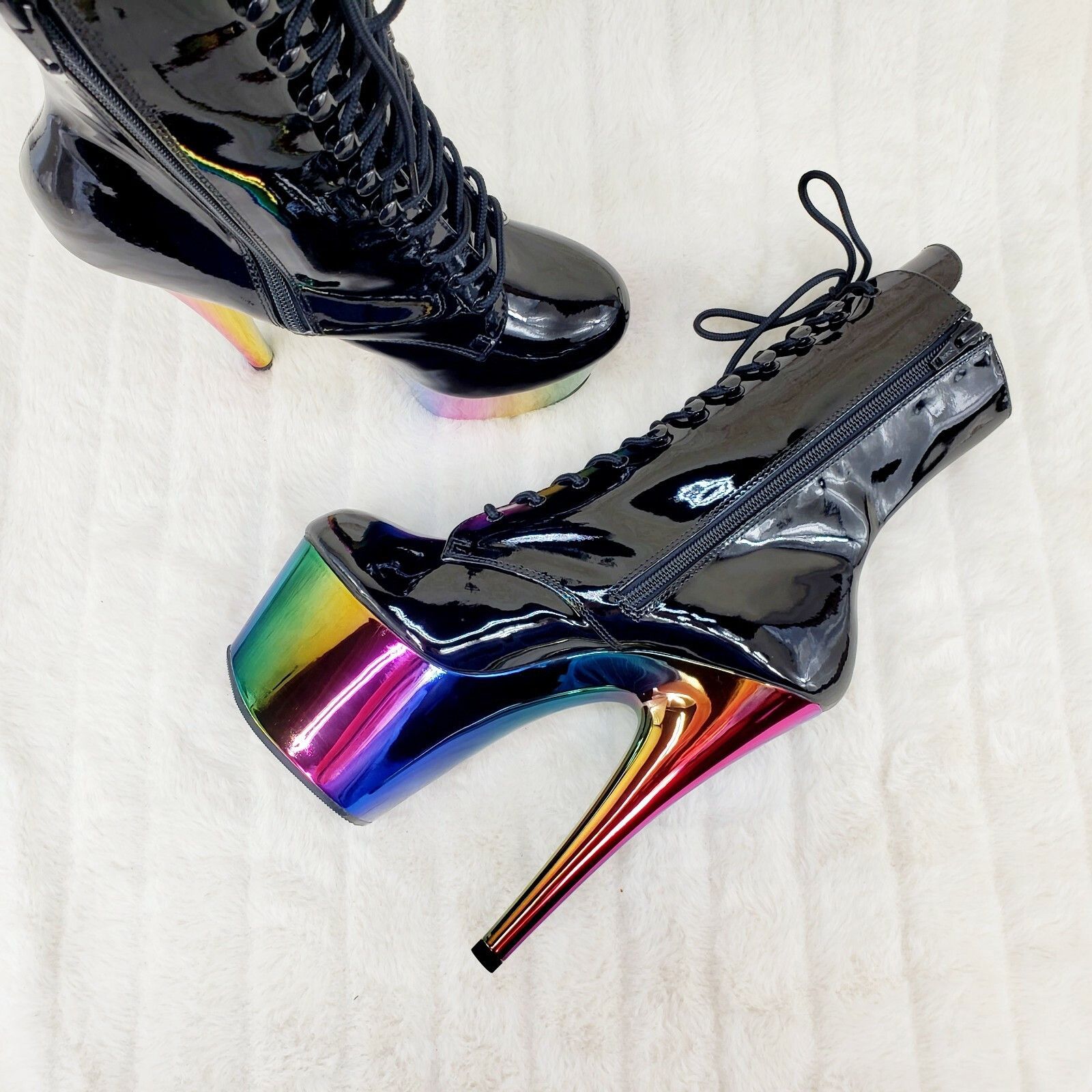 Other Adore 1020RC Black Patent Rainbow Platform 7" High Heel Ankl Size US 10 / IT 40 - 2 Thumbnail