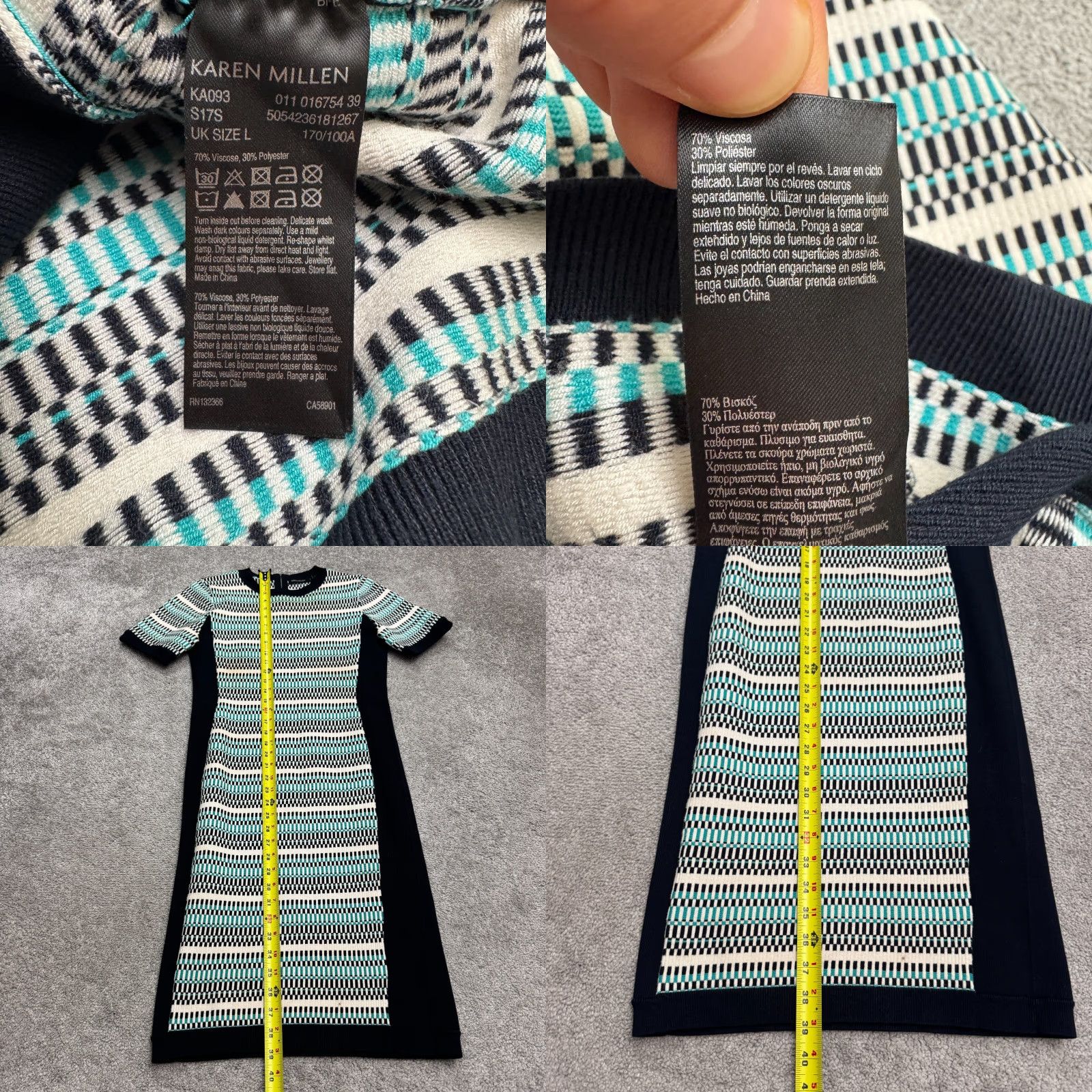 Karen Millen Karen Miller Textured Knit Midi Shift Dress Womens L Black Teal Geometric Size L / US 10 / IT 46 - 8 Thumbnail