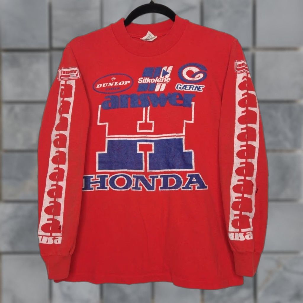 Honda VINTAGE Honda Answer Dunlop Racing Long Sleeve Shirt Dirtbike 70s Red M Unisex Adults Shirt Mens Women Size US M / EU 48-50 / 2 - 1 Thumbnail