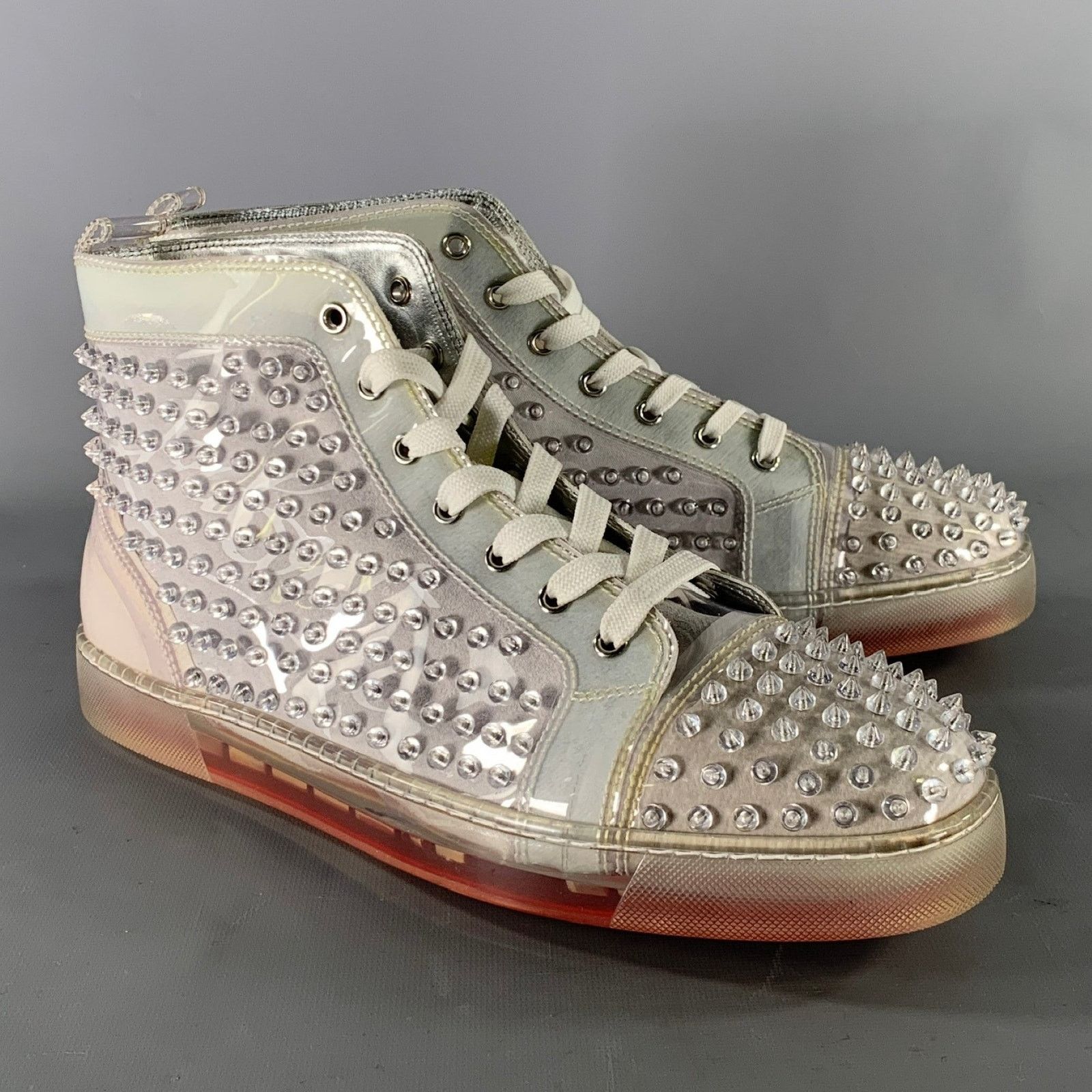 Christian Louboutin CHRISTIAN LOUBOUTIN Silver Grey Studded High Top Sneakers Size US 12.5 / EU 45-46 - 1 Thumbnail