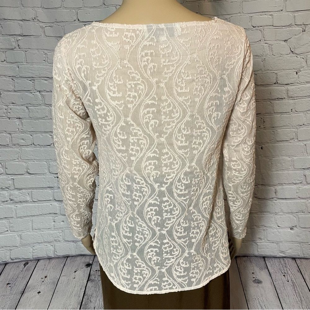 Loft Loft Light Pink Sheer Embroidered Long Sleeve Top Size XXSP Size XXS / US 00 / IT 34 - 5 Thumbnail