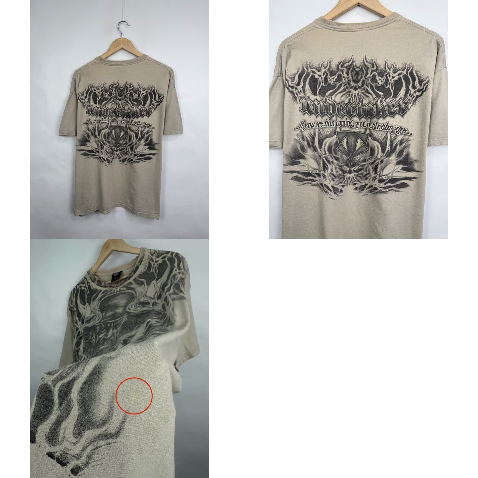 Vintage VINTAGE WWE Undertaker Skull Rip Dead T-Shirt XL Beige Mens Shirt Size US XL / EU 56 / 4 - 8 Thumbnail