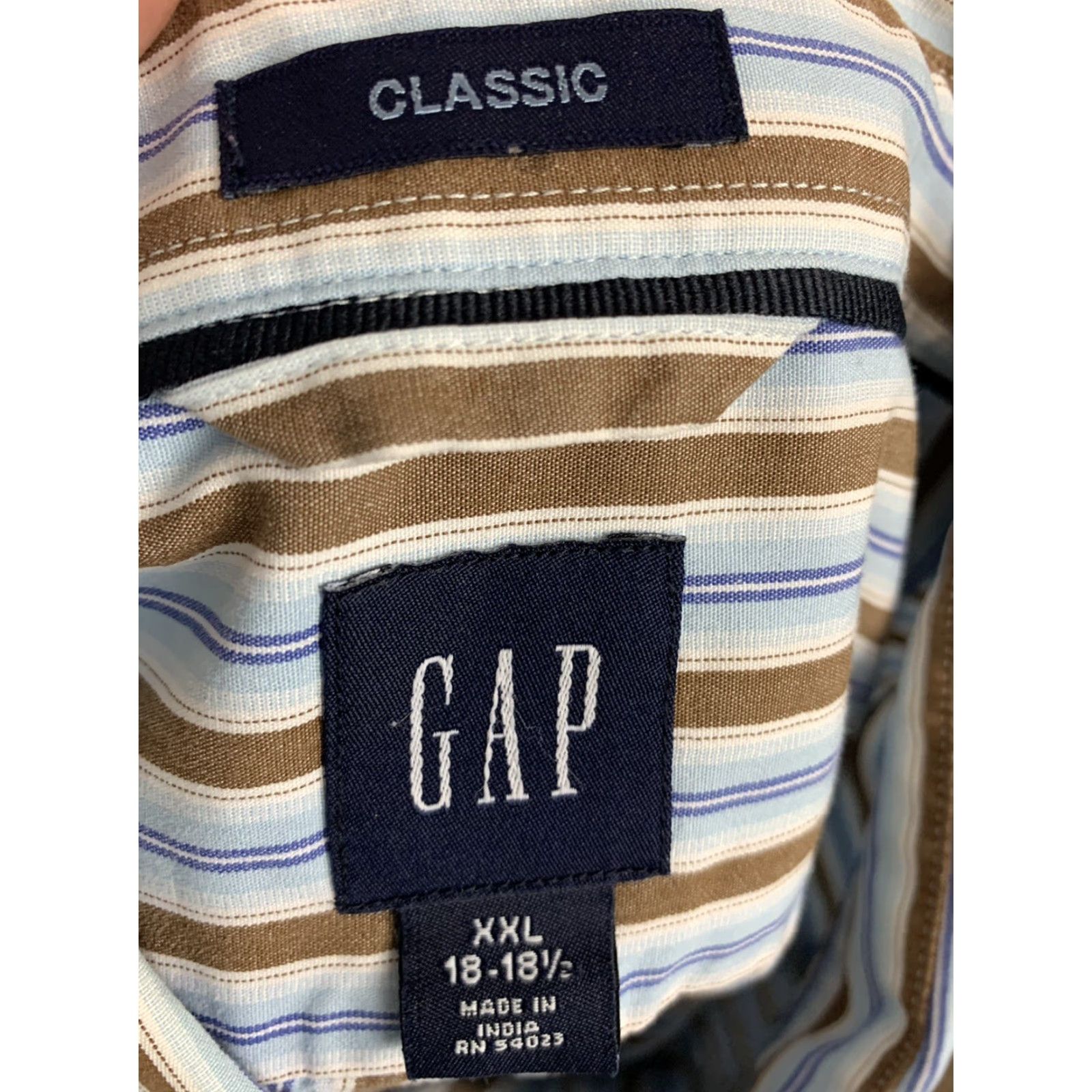 Gap Gap Classic Shirt Button Down Mens XXL18-18 1/2 Blue White Brown Stripes Size US XXL / EU 58 / 5 - 6 Thumbnail