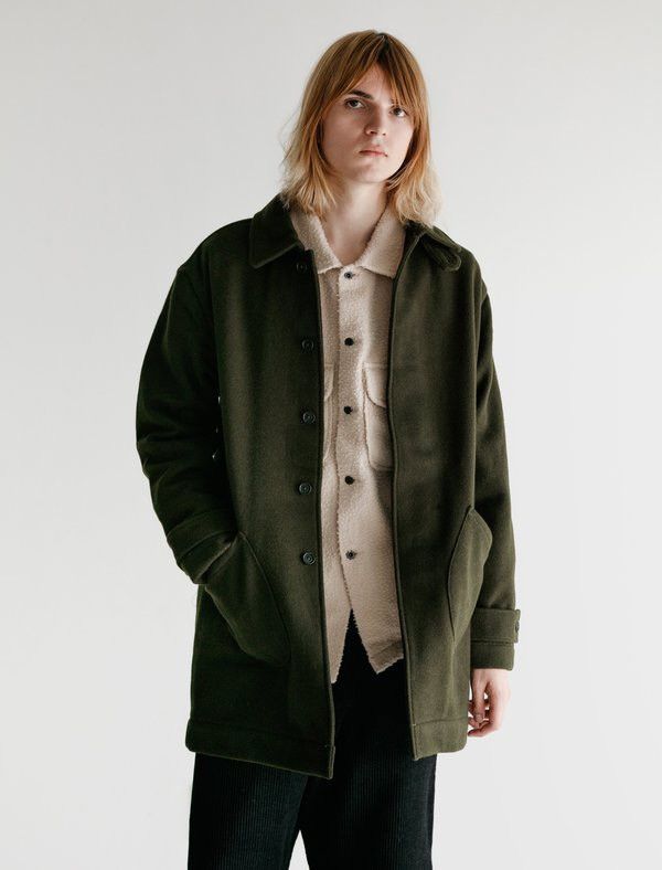Evan Kinori Covered Placket Coat in Melton Wool Size US M / EU 48-50 / 2 - 1 Thumbnail