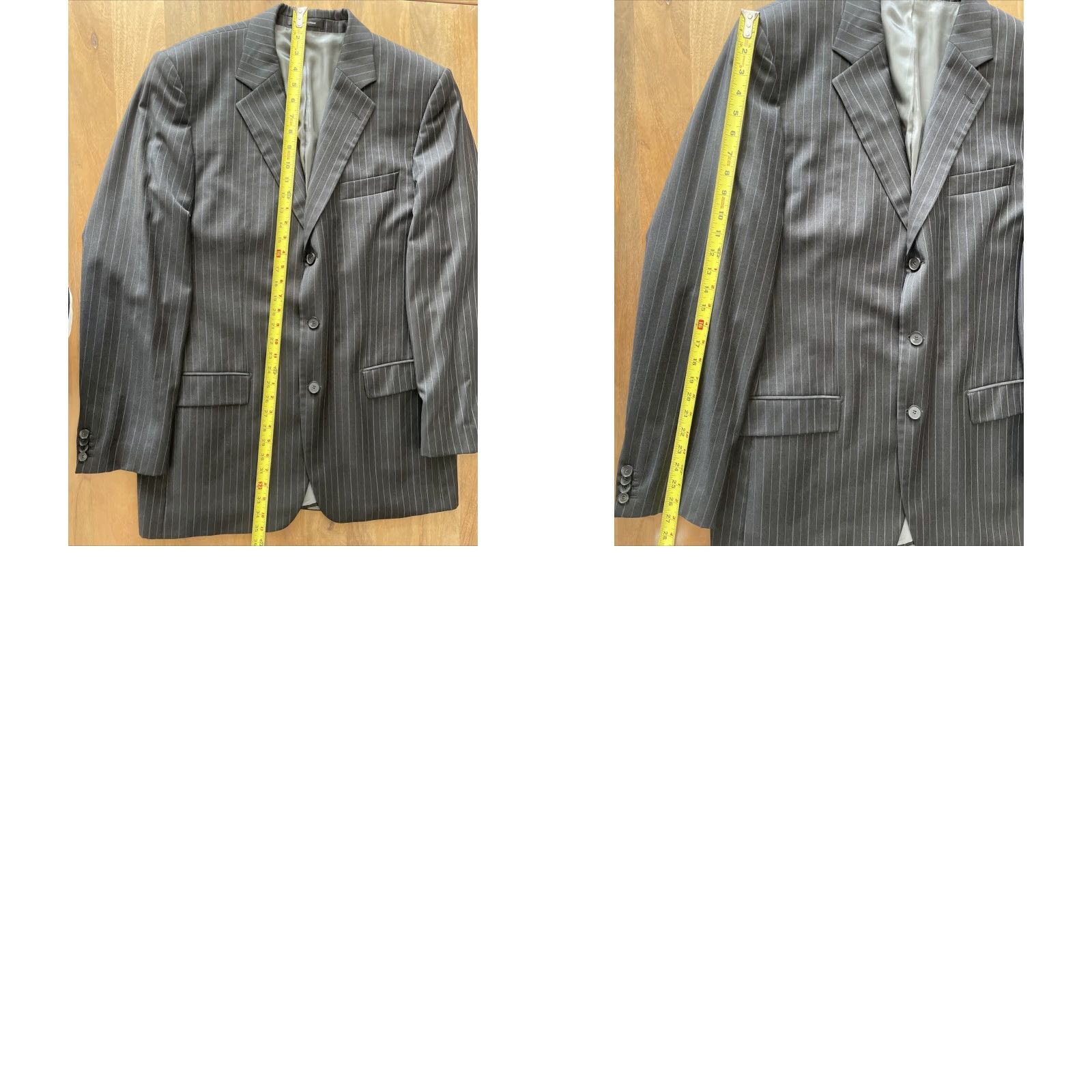 Hugo Boss VINTAGE Hugo Boss Blazer Mens 42L Gray Pinstripe Wool 3-Button Single-Breasted Notch Lapel Long Coat Jacket Front Jacket Size 42R - 9 Thumbnail