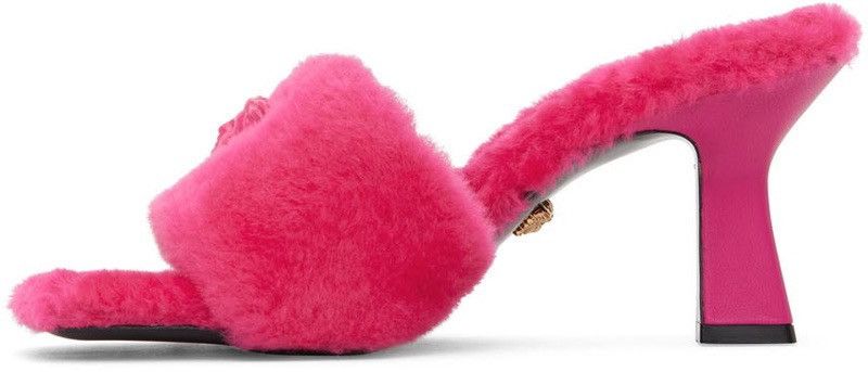 Versace Versace Pink Shearling 'La Medusa' Heeled Sandals Size US 8 / IT 38 - 1 Thumbnail