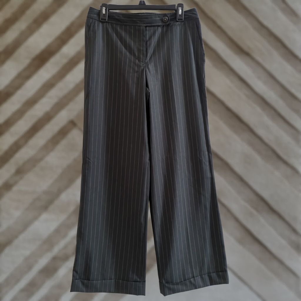 Isaac Mizrahi Isaac Mizrahi Black Pinstripes Dress Pants Women's Wide-Leg Size 8 Shaping Regular Pants Size 30" / US 8 / IT 44 - 1 Thumbnail