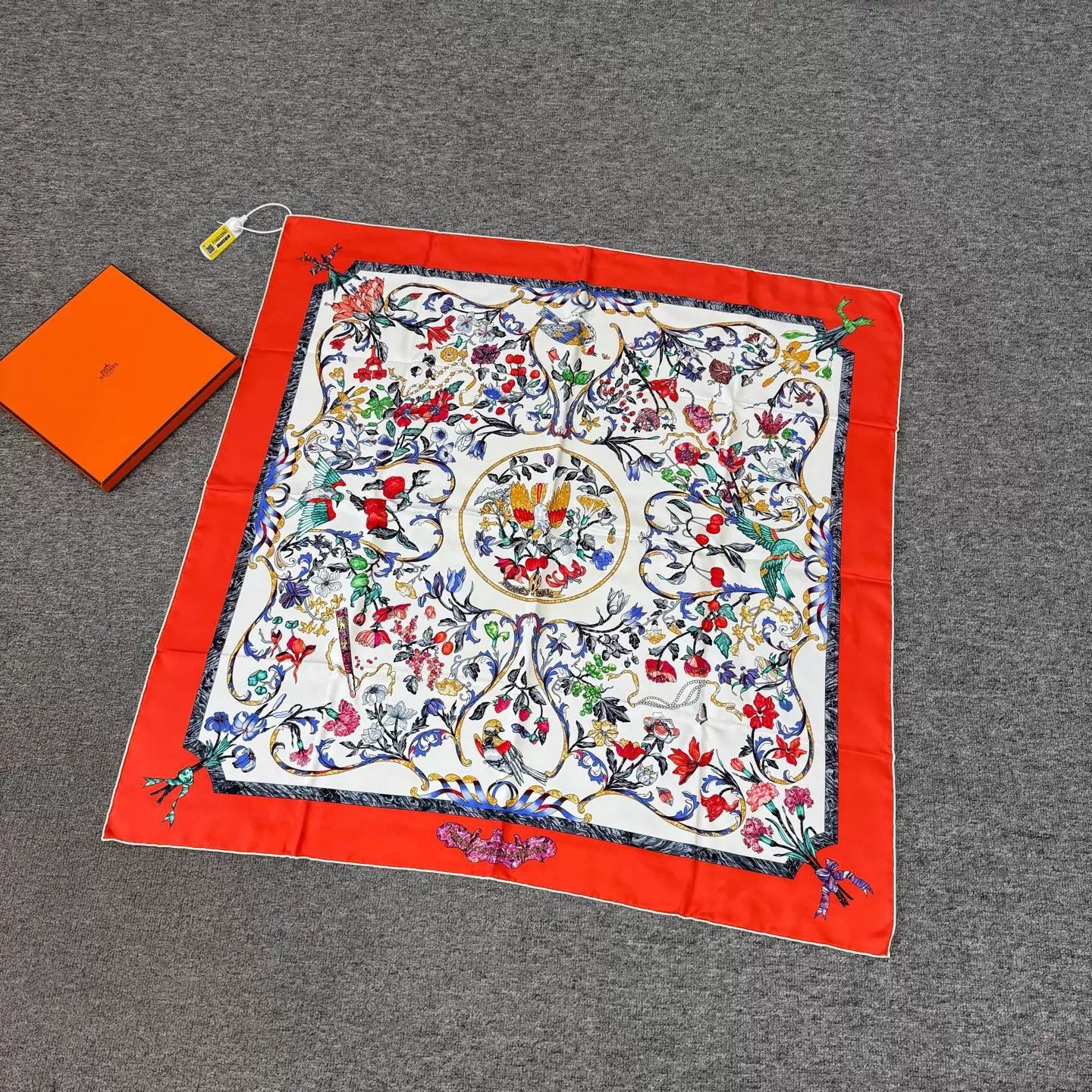 Hermes Hermes Red Border Floral Silk Scarf 99 New Boxed 90x90 Size ONE SIZE - 1 Thumbnail