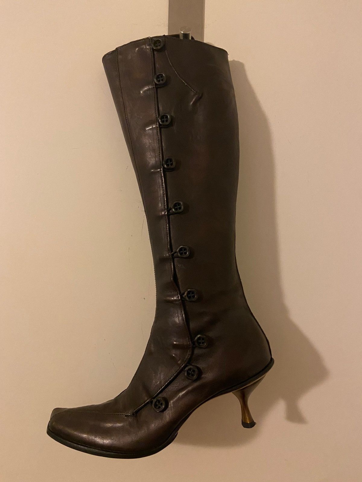 CYDWOQ Brown Leather Knee-High Boots Size US 7 / IT 37 - 1 Thumbnail