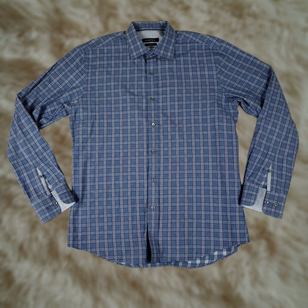 BUGATCHI Bugatchi Mens Shirt Blue Plaid Button-Up Long Sleeve Size US M / EU 48-50 / 2 - 1 Thumbnail