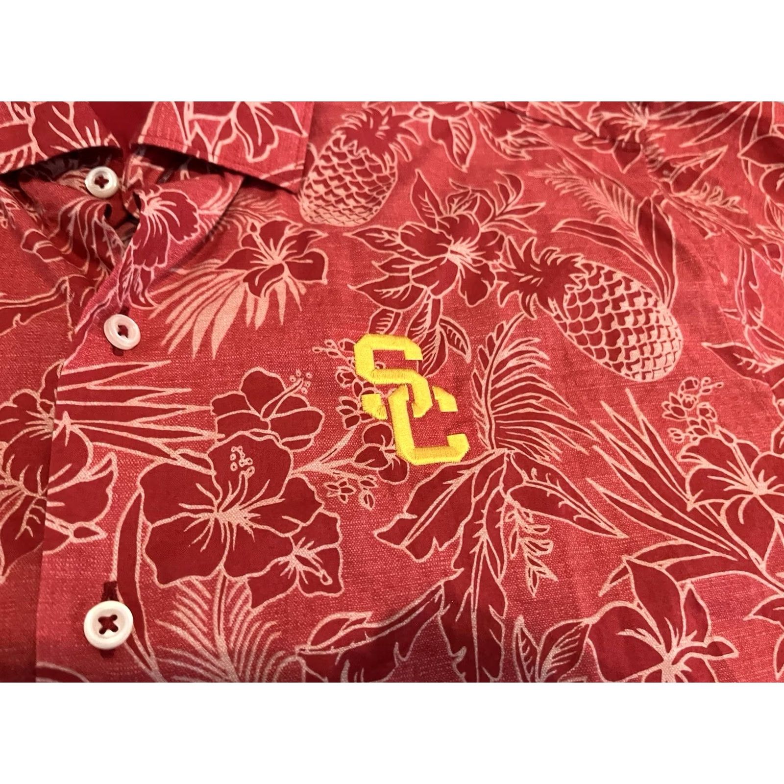Tommy Bahama Tommy Bahama USC Trojans Football Hawaiian Shirt Pima Cotton Mens Large Red Short Sleeve Button-Up Hawaiian Mens L Size US L / EU 52-54 / 3 - 3 Thumbnail
