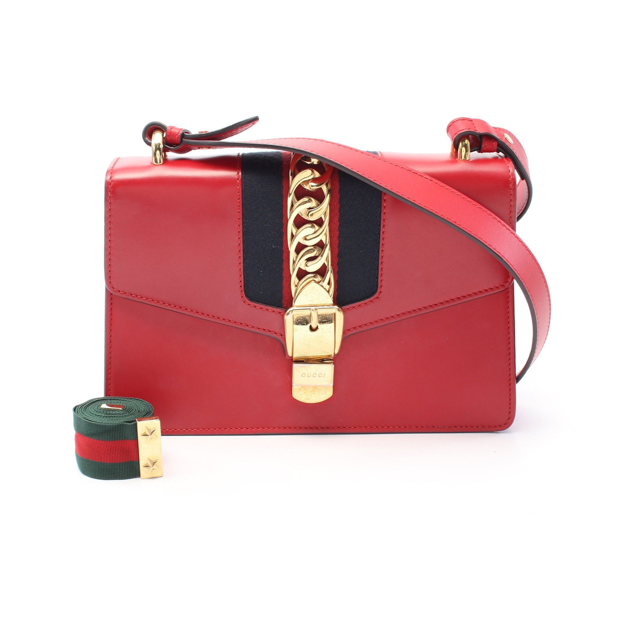 Gucci Gucci Sylvie Small Web Line Shoulder Bag Leather Red Navy Size ONE SIZE - 1 Thumbnail