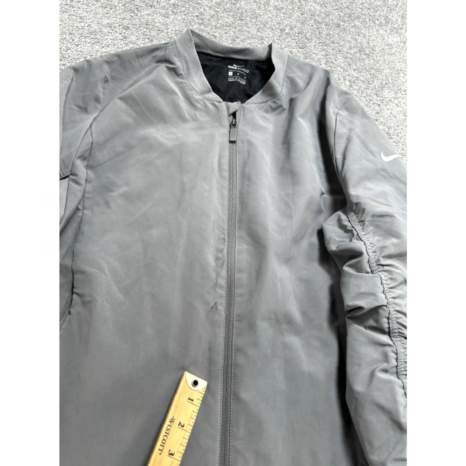 Nike Nike Shield Bomber Jacket Womens Medium Gray Swoosh Logo Ruched Sleeve Full Zip Size M / US 6-8 / IT 42-44 - 7 Thumbnail