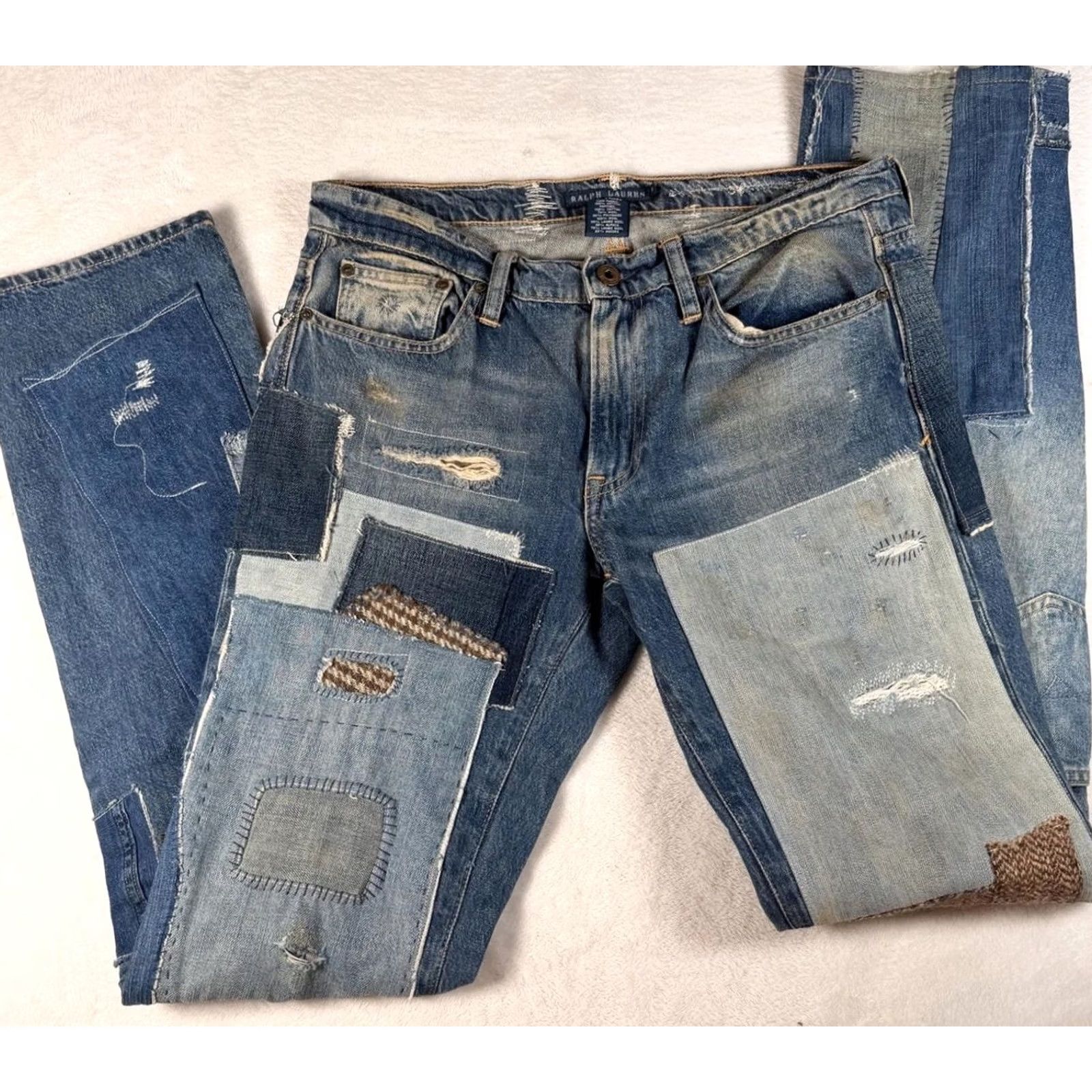 Ralph Lauren Ralph Lauren Jeans 29x32 Blue Patchwork Distressed Plaid Straight R01002 Men Jeans Slim Fit Regular 29x32 Vintage No Size US 29 - 2 Thumbnail