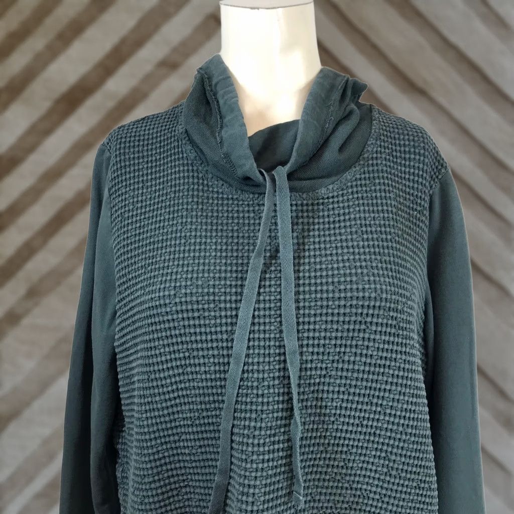 Alife Focus Casual Life Hoodie Womens Medium Dark Teal Waffle Knit Grommet Pullover Cowl Neck Mixed Media Casual Size M / US 6-8 / IT 42-44 - 1 Thumbnail
