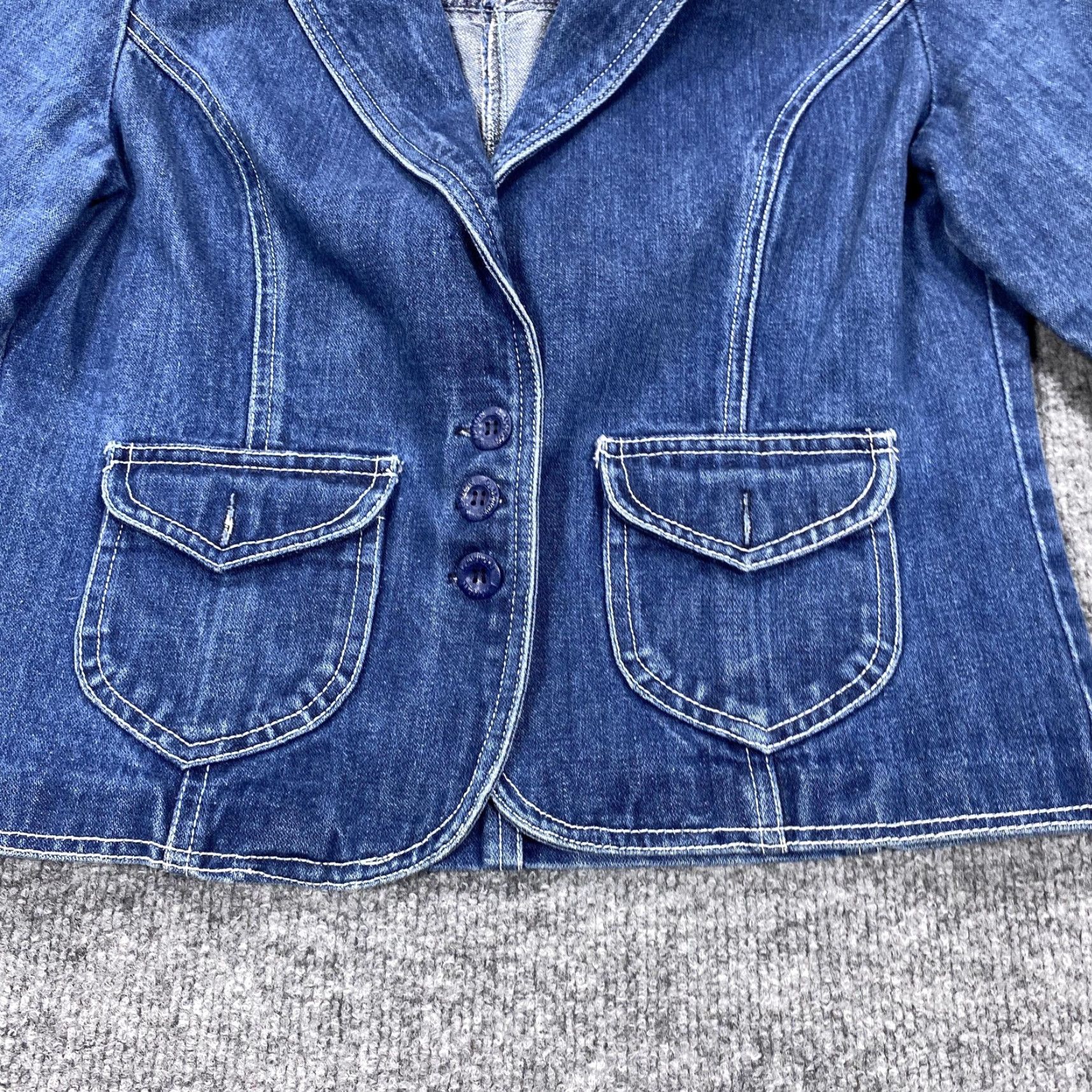 Denime L'AVION Denim Blazer Jacket Womens Small Blue Jean Button Front Pockets Size 28" / US 6 / IT 42 - 3 Thumbnail