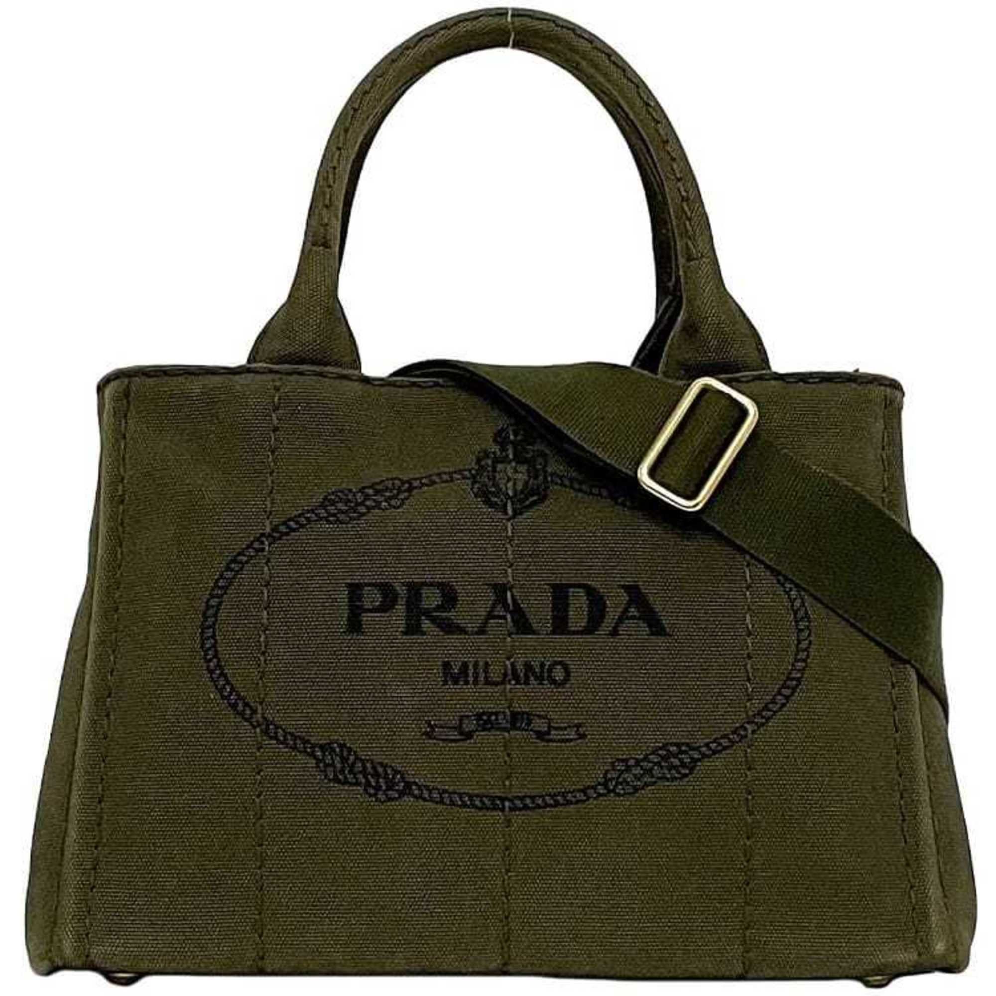 Prada 2-Way Bag Canapa Tote F-22949 Khaki Canapa 1Bg439 Canvas 204 Prada Freestanding Dark Green Mini Handbag Shoulder Bag Women's in Beige
