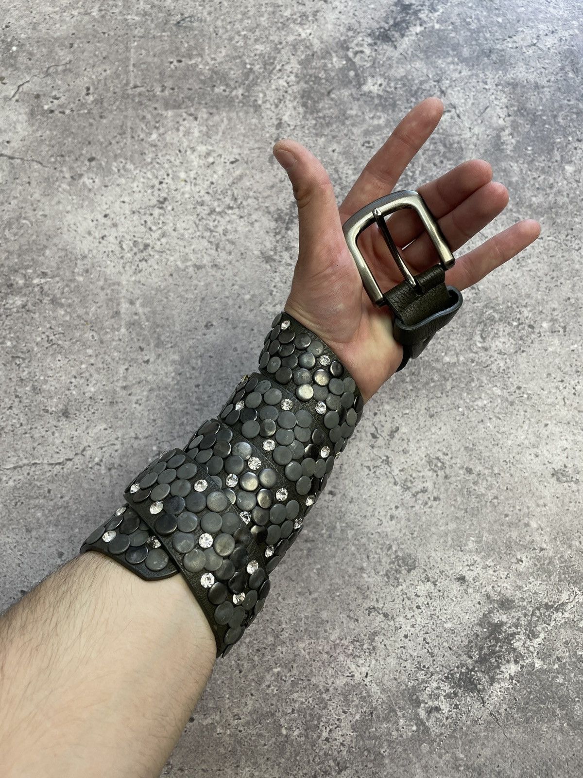 Vintage Leather Belt Y2K Rhinestones Punk Size 34/36