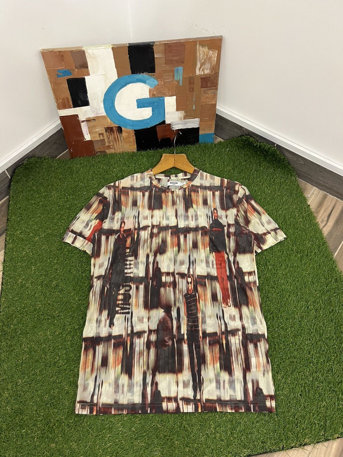 Vintage Moschino mesh Runway Print Podium Model Y2k t-shirt