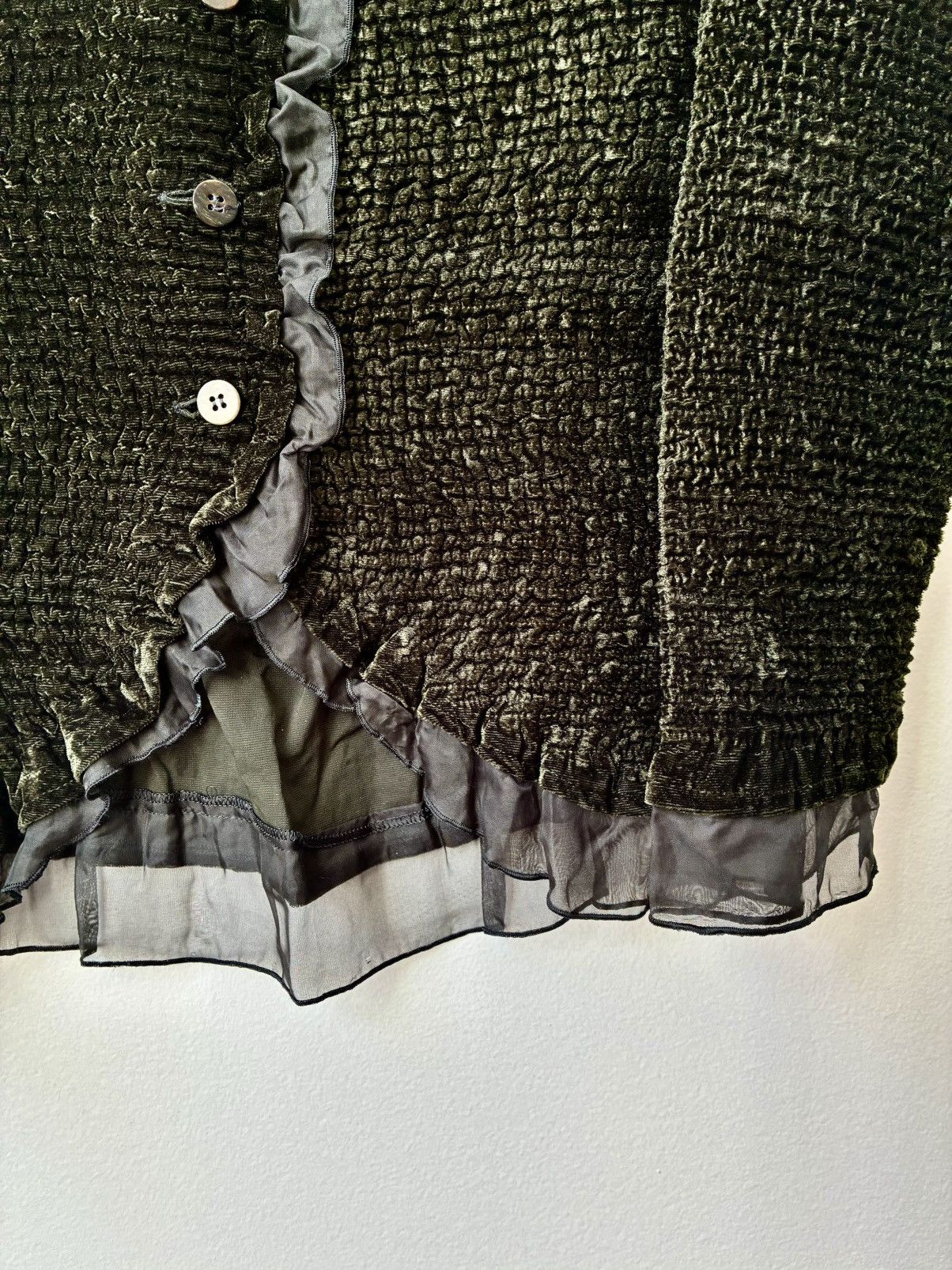 Pleats Please Issey Miyake Yoshiki Hishinuma Rare Vintage Velvet Lace Fringe Cardigan Size M / US 6-8 / IT 42-44 - 6 Thumbnail
