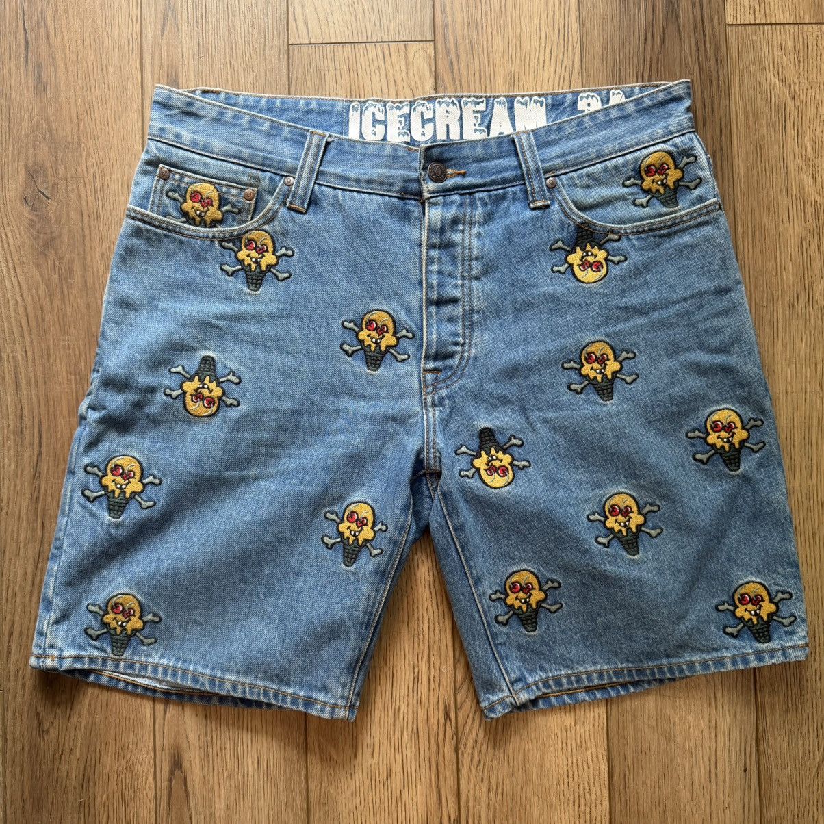 Billionaire Boys Club Icecream “Cones n Bones” Embroidered Denim Shorts Size US 34 / EU 50 - 1 Thumbnail