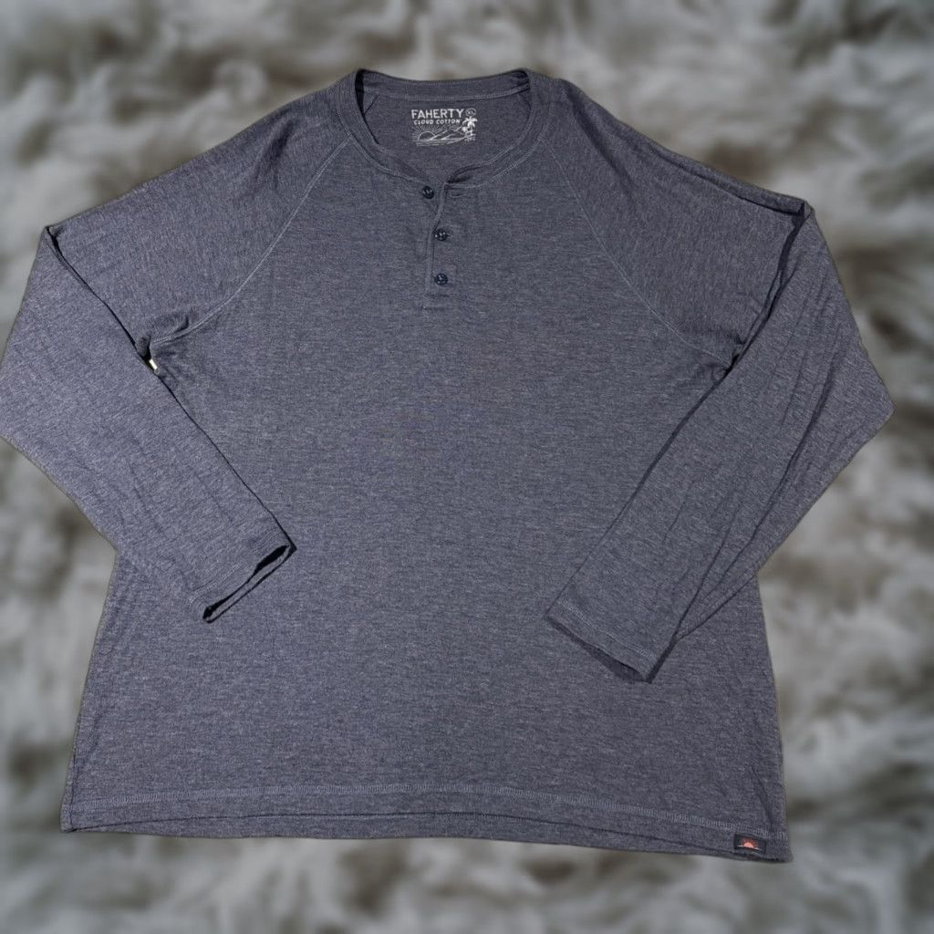 Faherty Faherty Shirt Mens XL Blue Heathered Cloud Cotton Henley Long Sleeve Pima Modal Size US XL / EU 56 / 4 - 1 Thumbnail
