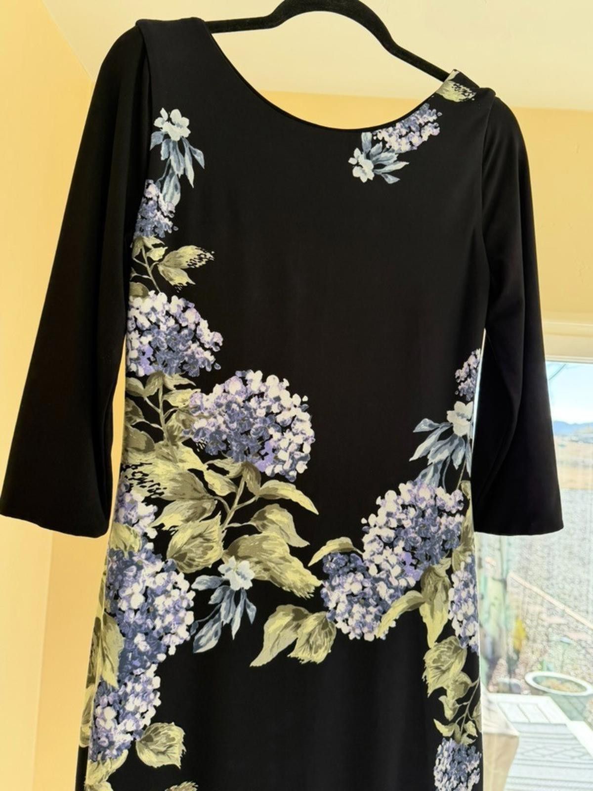 Other WHBM Small 3/4 Long Sleeve Floral Stretch Black Periwinkle Size S / US 4 / IT 40 - 11 Thumbnail