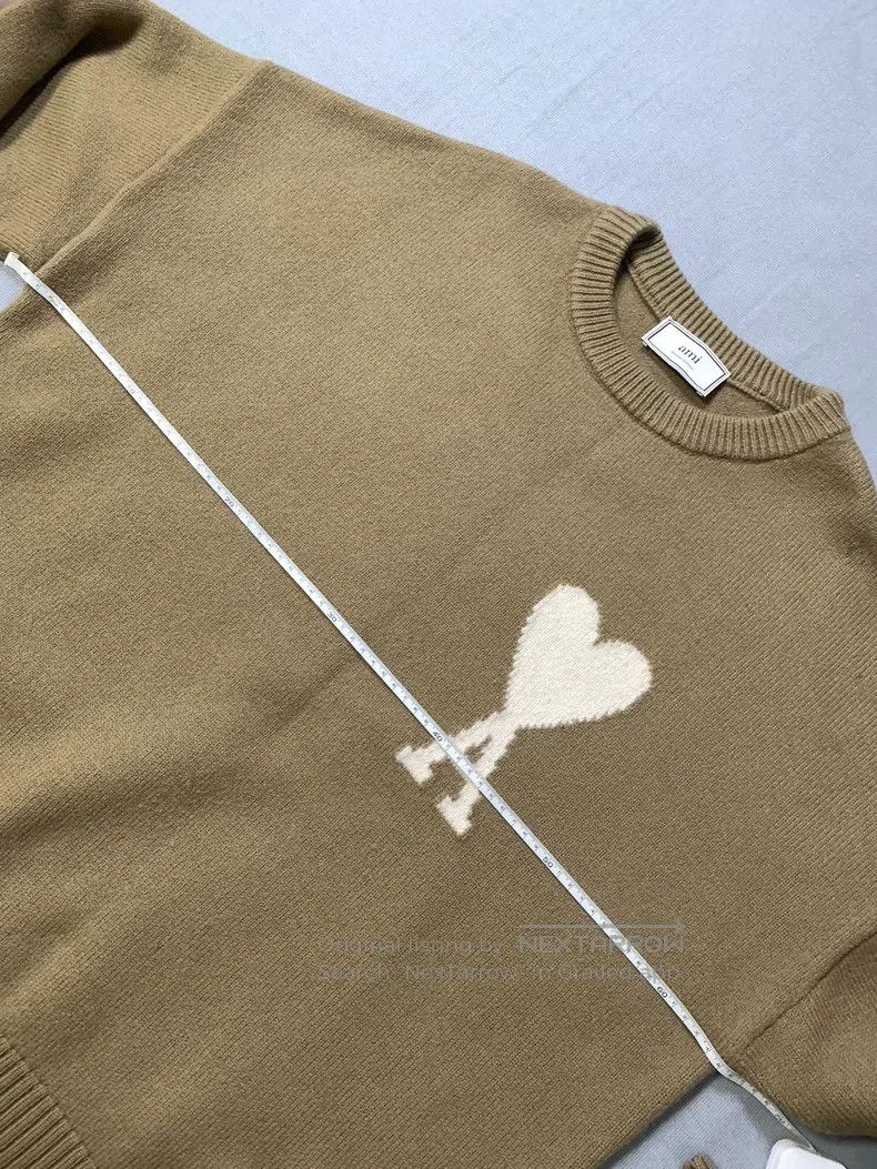 AMI Amiri Khaki White Love Heart Knit Sweater Size US M / EU 48-50 / 2 - 7 Thumbnail